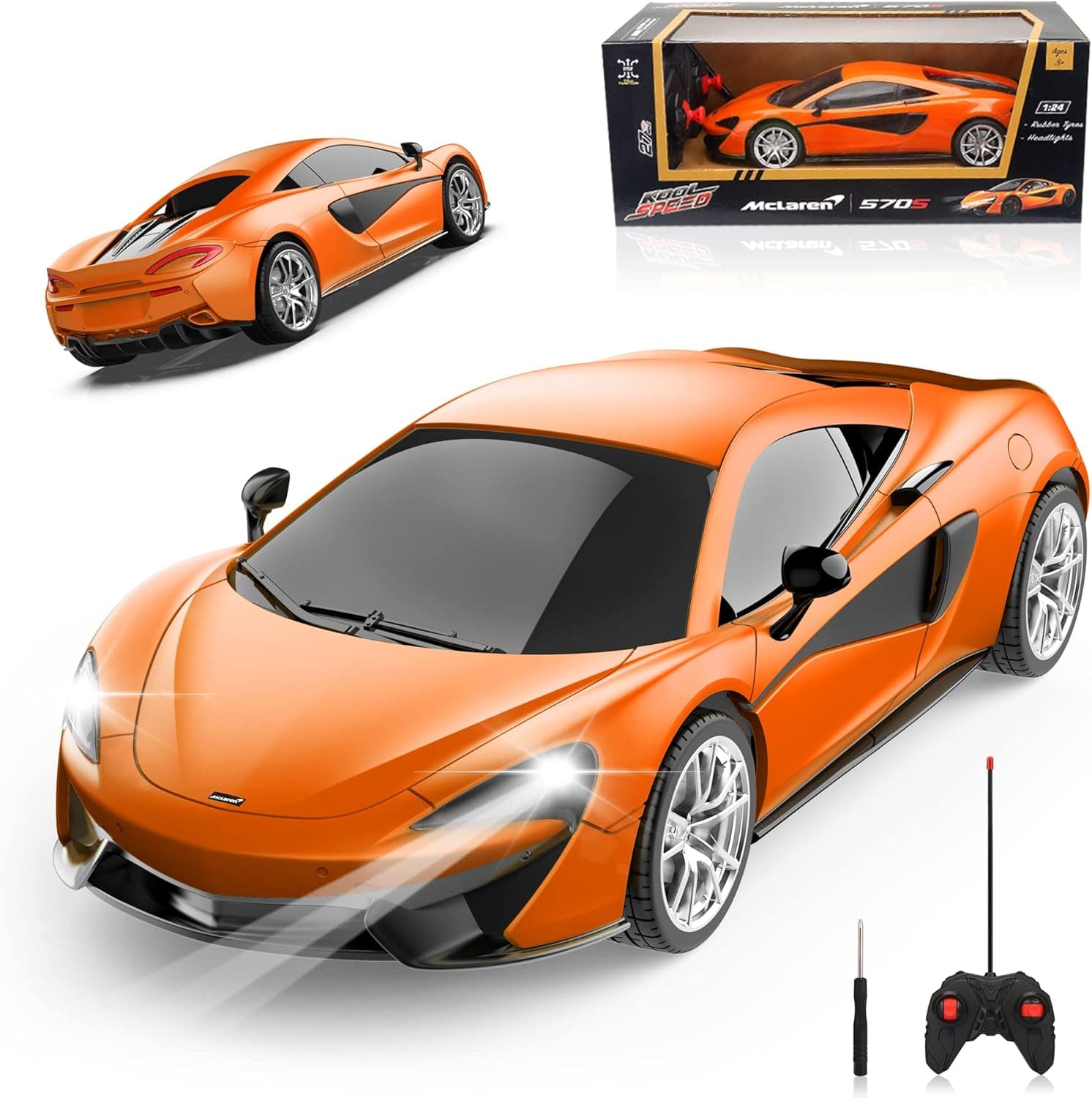 McLaren 570S Remote Control Car, AEROQUEST RC Car Official Licensed 1/24 Scale Model Racing Hobby Toy Car with Headlight for Boys,Girls,Teens and Adults (Orange)