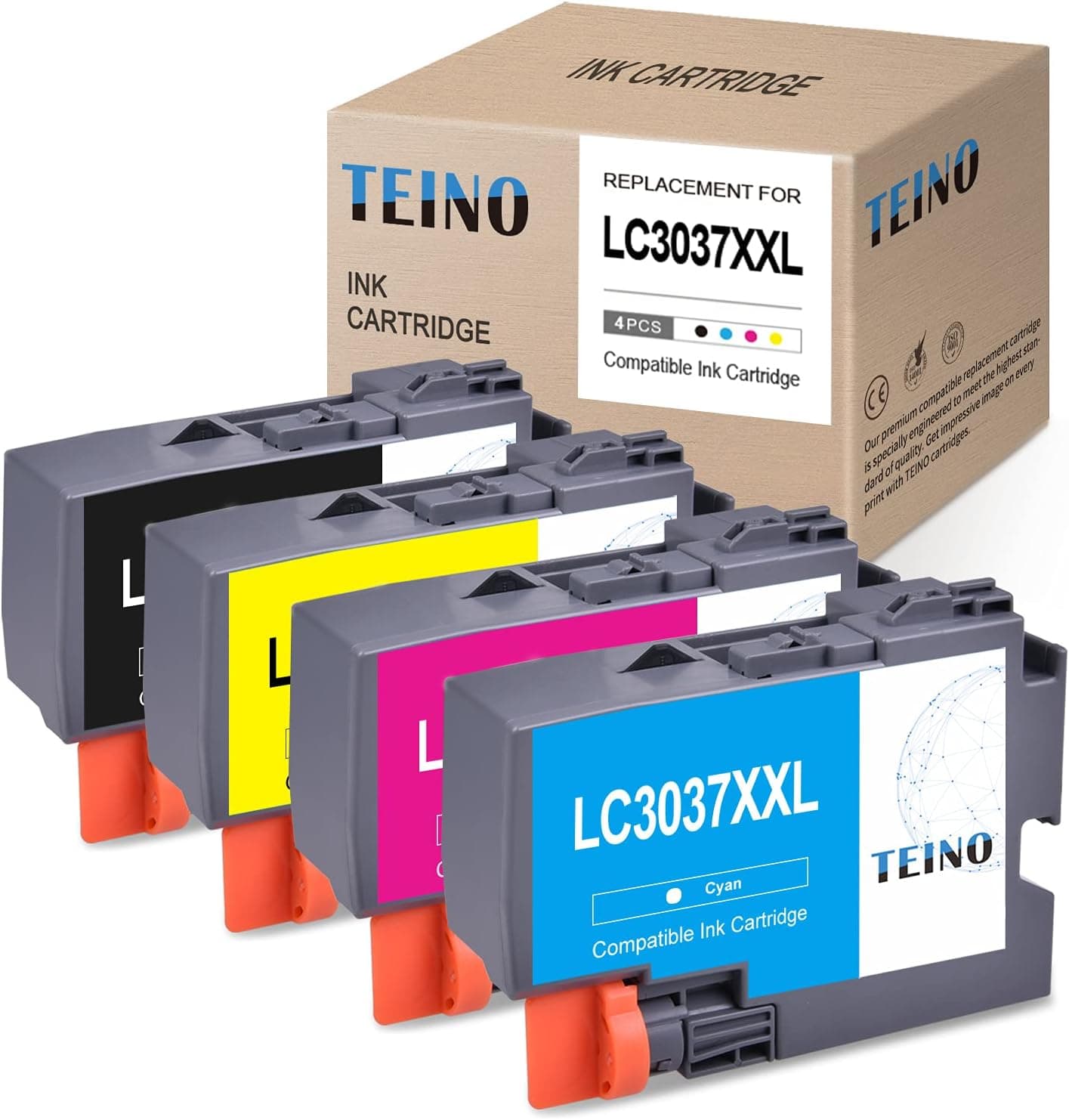 TEINO Compatible Ink Cartridges Replacement for Brother LC3037 LC 3037 LC3037XXL use with Brother MFC-J5845DW MFC-J5945DW MFC-J6545DW MFC-J5945DW (Black, Cyan, Magenta, Yellow, 4-Pack)