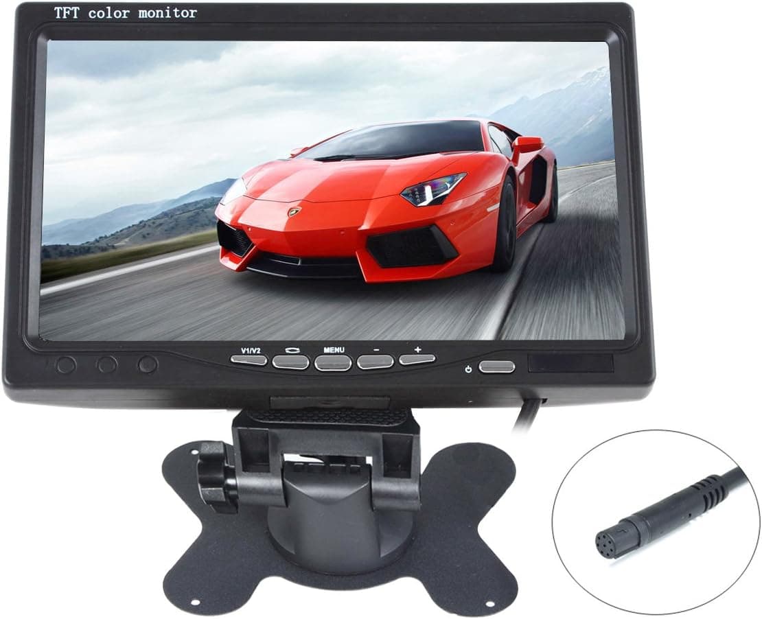 Kasionvi 7 Inch Tft-LCD Car Monitor 2 Video Input Car Rearview Headrest Monitor DVD VCR Monitor with Remote and Stand & Support Rotating The Screen 800480rgb 8pin Connect