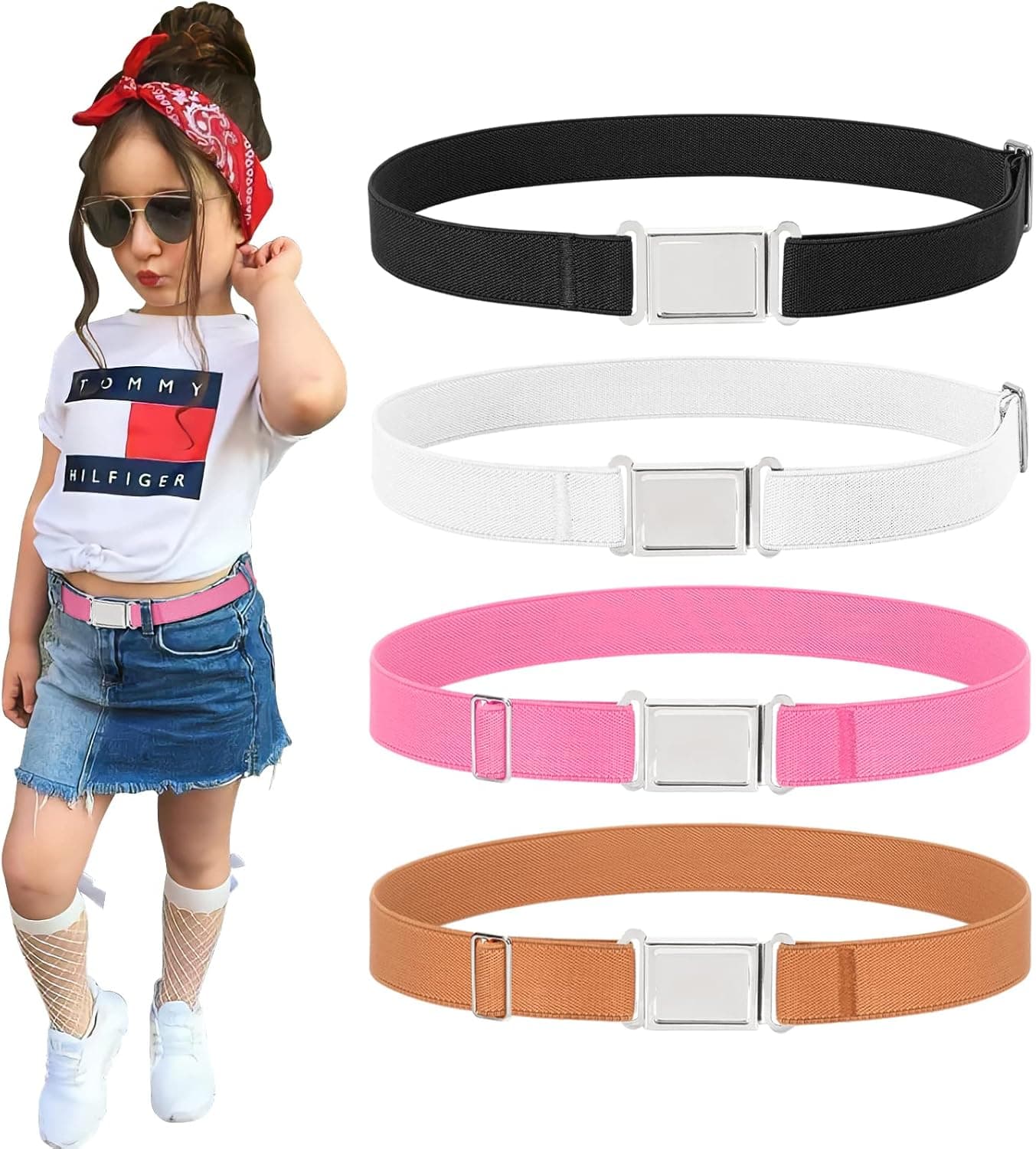 XZQTIVE 2 Pack Kids Adjustable Magnetic Belt Boys Girls Elastic Belt with Easy Magnetic Buckle