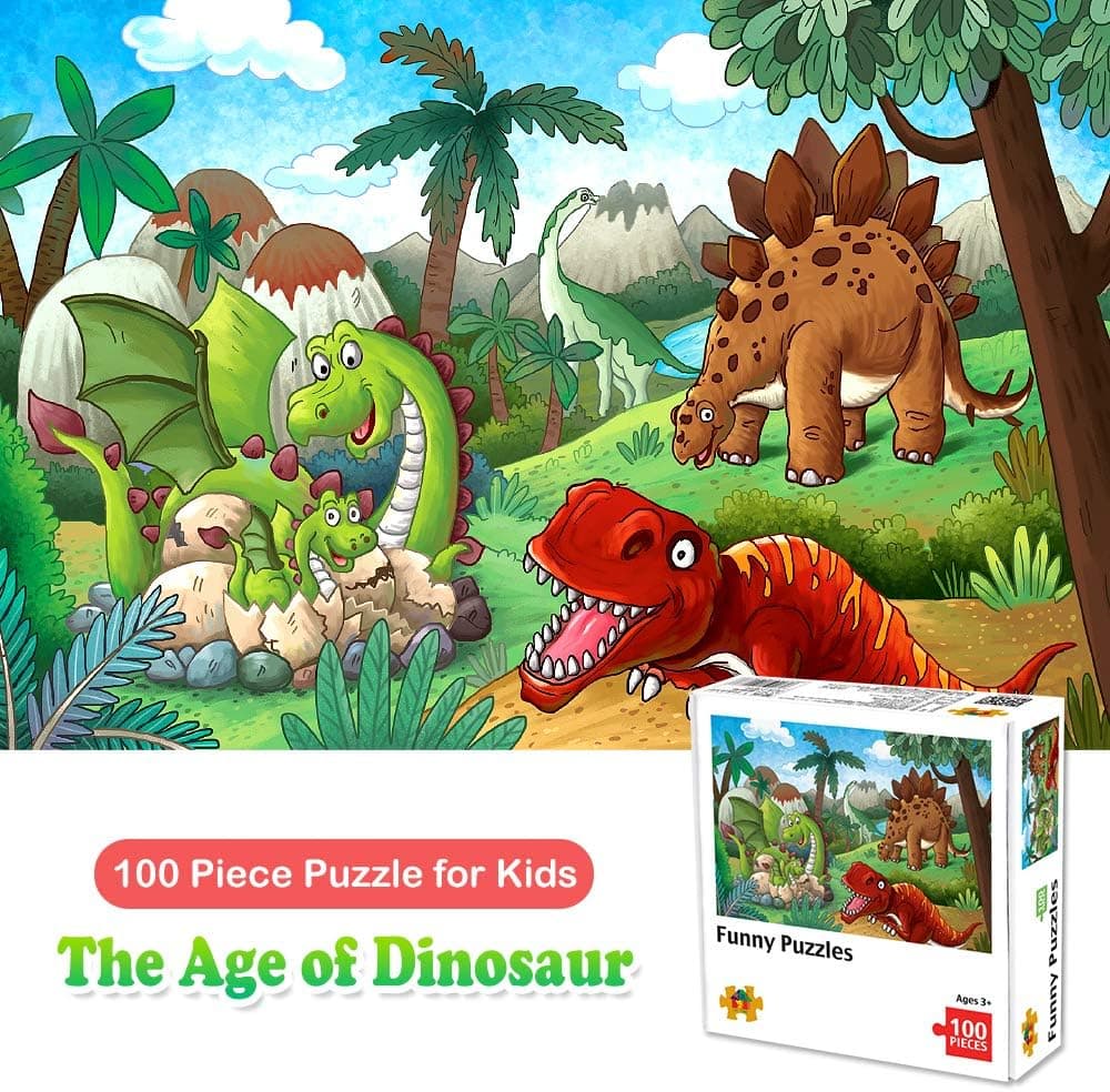 100 Piece Jigsaw Puzzles for Kids Ages 4-8 The Age of Dinosaur, Puzzles for Toddler Children Learning Educational Puzzles Toys for Boys and Girls