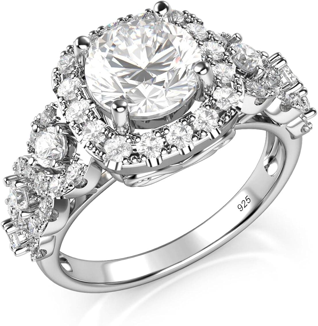 Metal Factory Sterling Silver 925 Round Brilliant CZ Cubic Zirconia Halo Engagement Ring