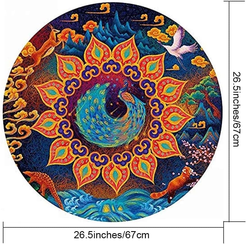 1000 Pieces Round Jigsaw Puzzles,Gradient Color Puzzle for Adults, Challenge Fantasy Line Art Puzzles Toys,Huaxiacreature,26.5x26.5 inch
