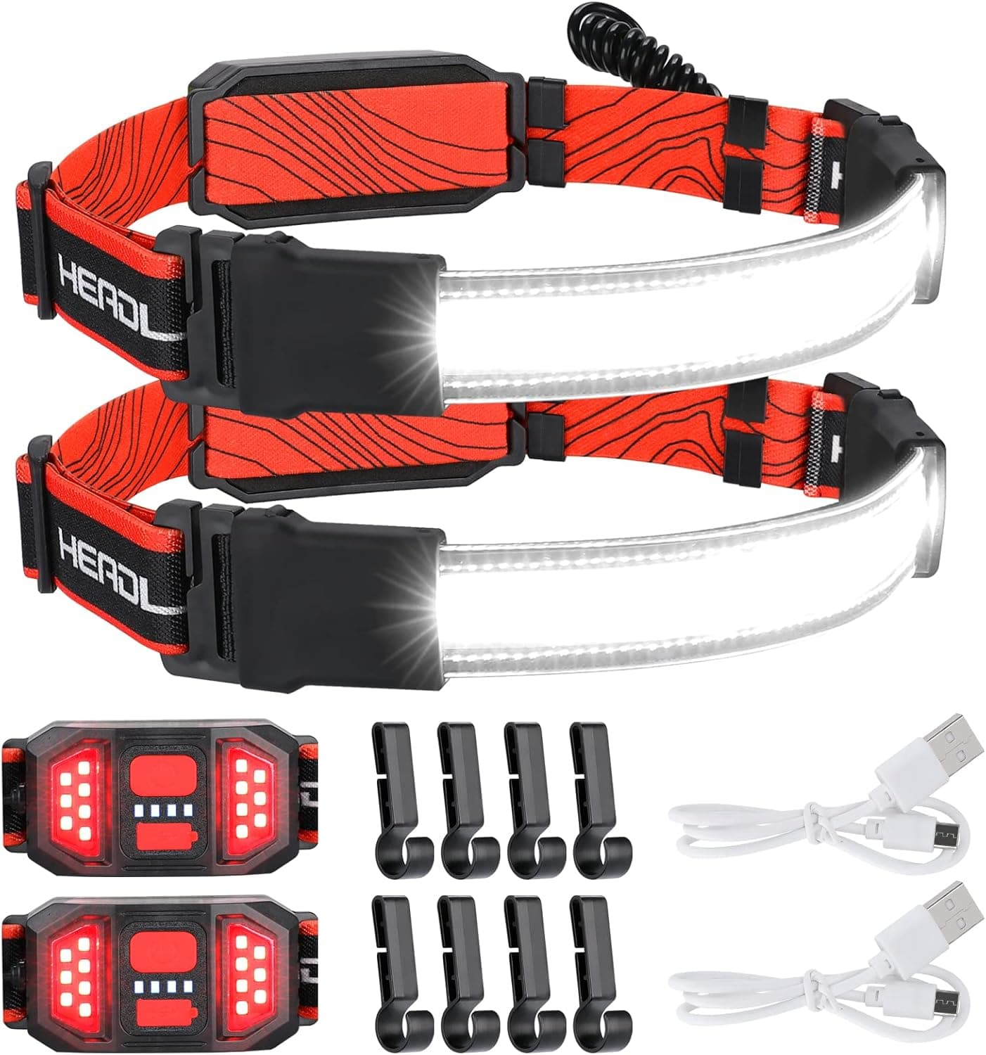 Kytkoia LED Headlamp 1000LM 230° Wide-Beam USB Rechargeable Head Light 3 Modes with Taillight Waterproof Lightweight Repair Hard Hat Headlight for Night Running Cycling and Camping
