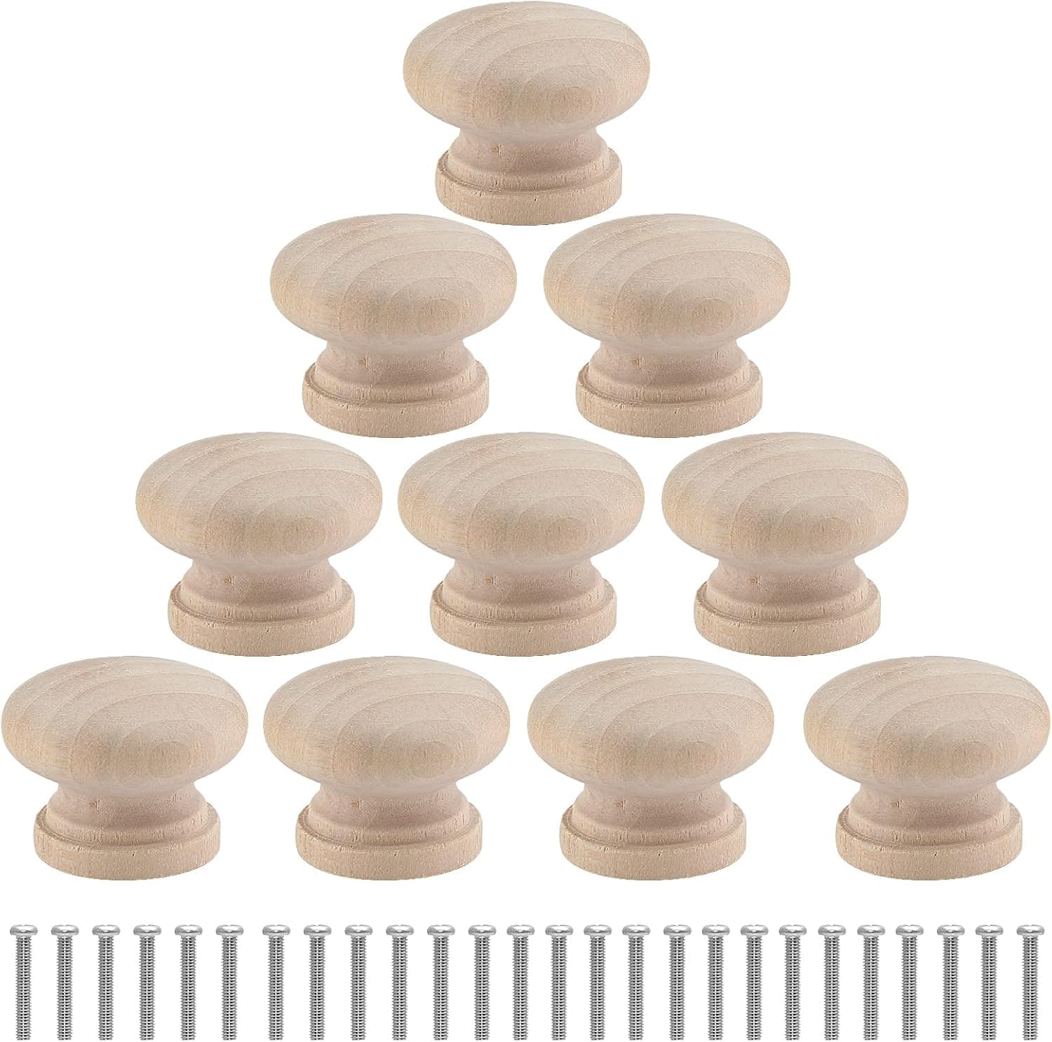Uenhoy 30 Pcs Round Wooden Cabinet Knobs 1-1/8" (28mm) Unfinished Wooden Pulls Knobs Mushroom Shape Wood Knobs for Cabinet Dresser Drawer