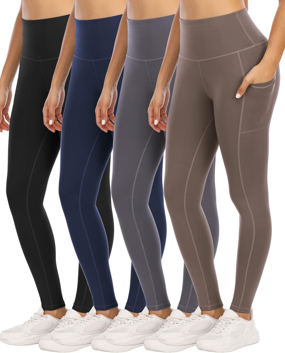 YOUNGCHARM 4 Pack Leggings with Pockets for Women,High Waist Tummy Control Workout Yoga Pants