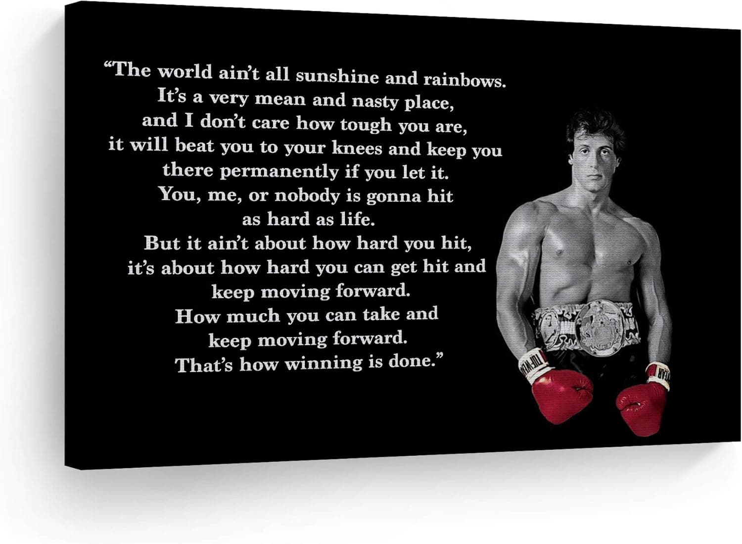 Smile Art Design Rocky Balboa Wall Art Canvas Print Motivational Quote Hope Artwork Boxing Sylvester Stallone Living Room Home Decoration Ready to Hang- Made in The USA - 8x12