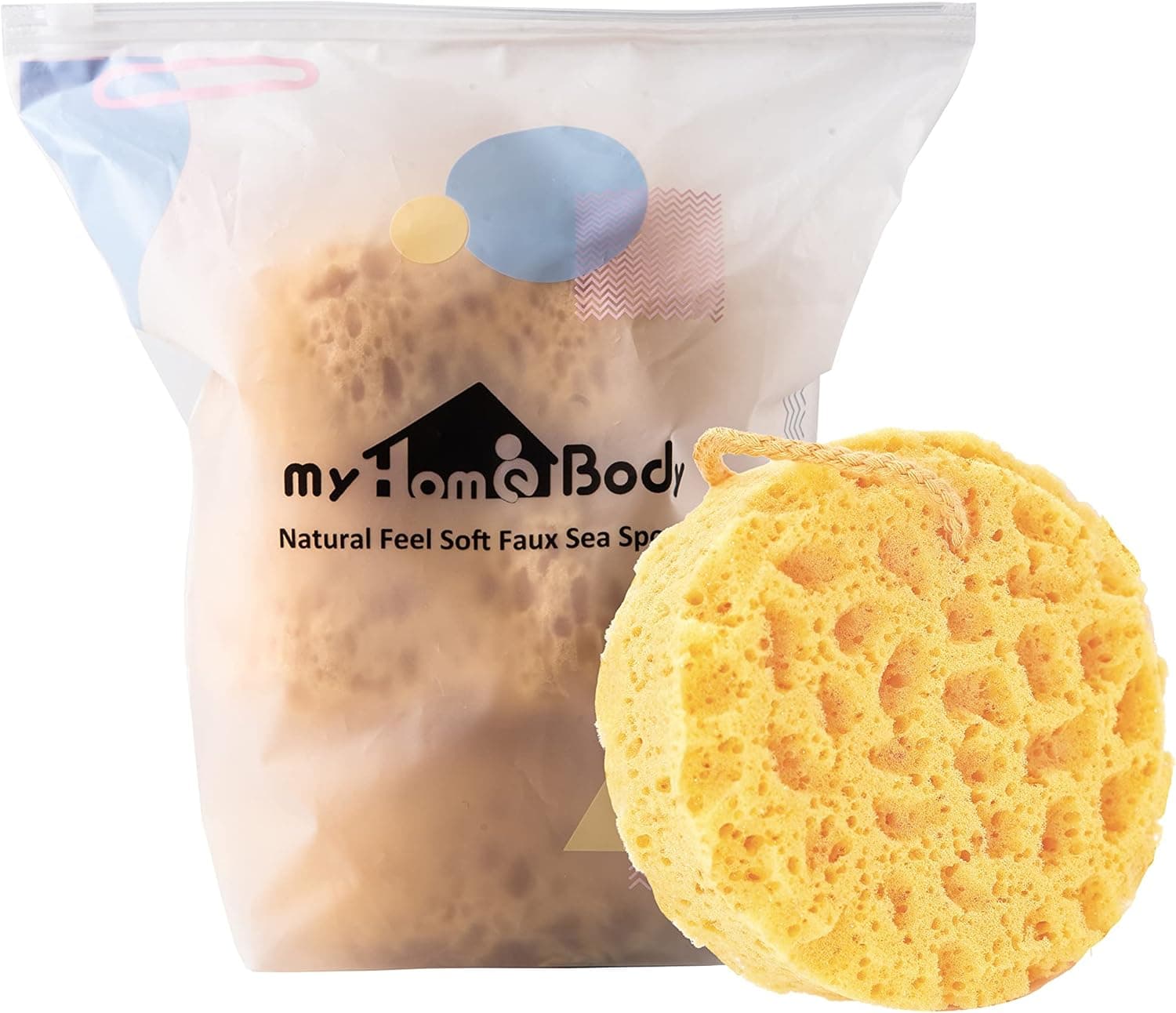 myHomeBody Premium Bath Sponge, Foam Loofah Sponge, Body Sponge for Shower - Large Size, Lots of Lather, Round, 3 Pack