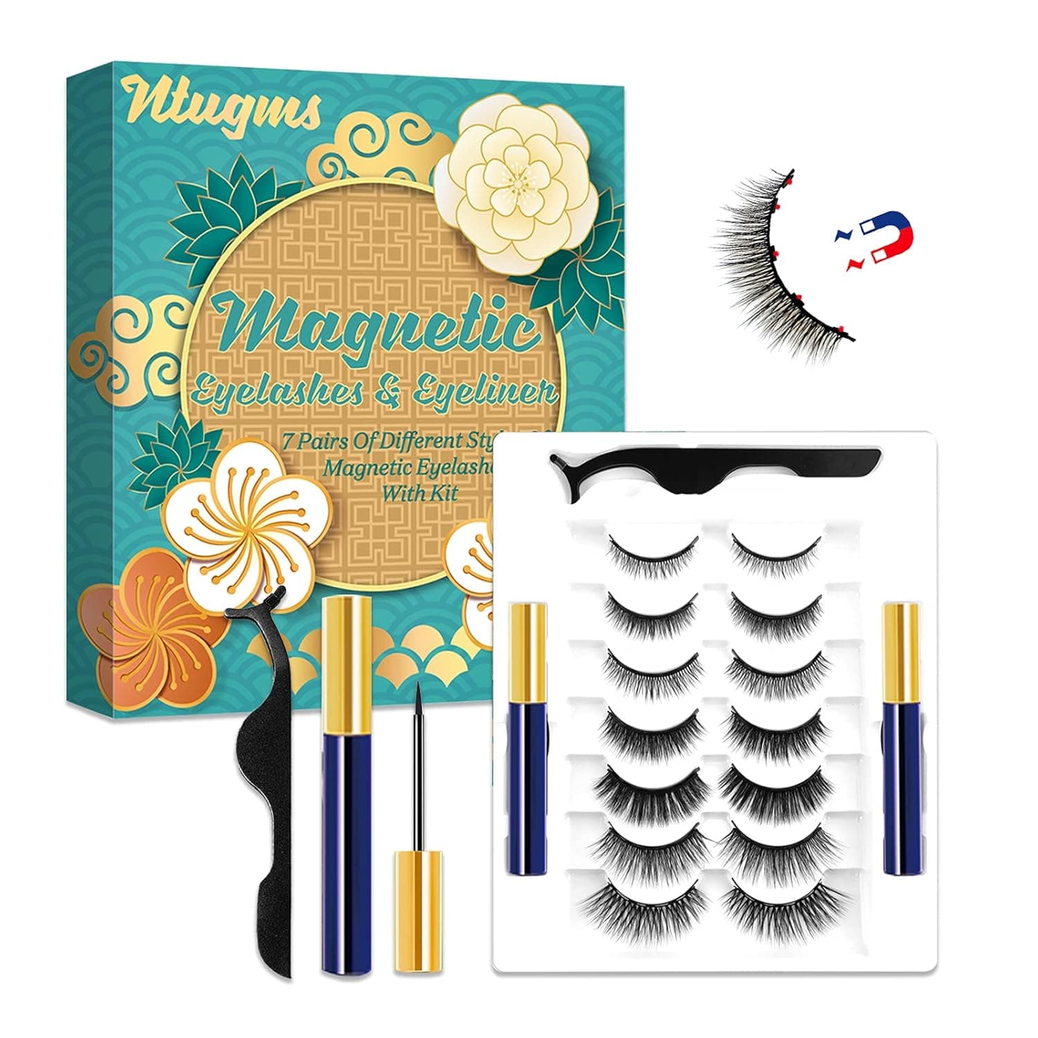 Ntugms Magnetic Eyelashes with Eyeliner, Starter Eyelashes Kit,Natural Looking Styles False Fake Eyelash,Reusable Magnet Lashes with Eyeliner Kit,Comfortable and Soft,Mink 3D/5D Lashes Pack Set,Reusable and Waterproof Lash
