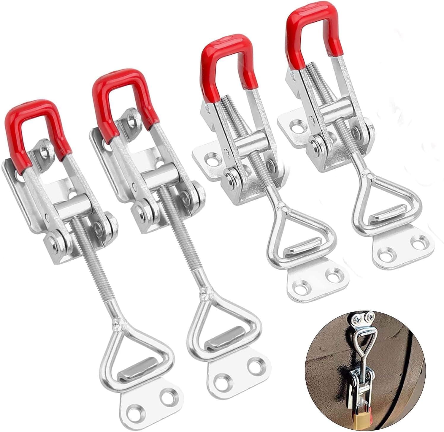 AConnet 4 Pcs Adjustable Toggle Clamp 4002 Style Antiskid Red Hand Tool Horizontal Clamp 551Lbs Holding Capacity Quick Release Tool for Smoker Lid, Door, Trunk, Jigs