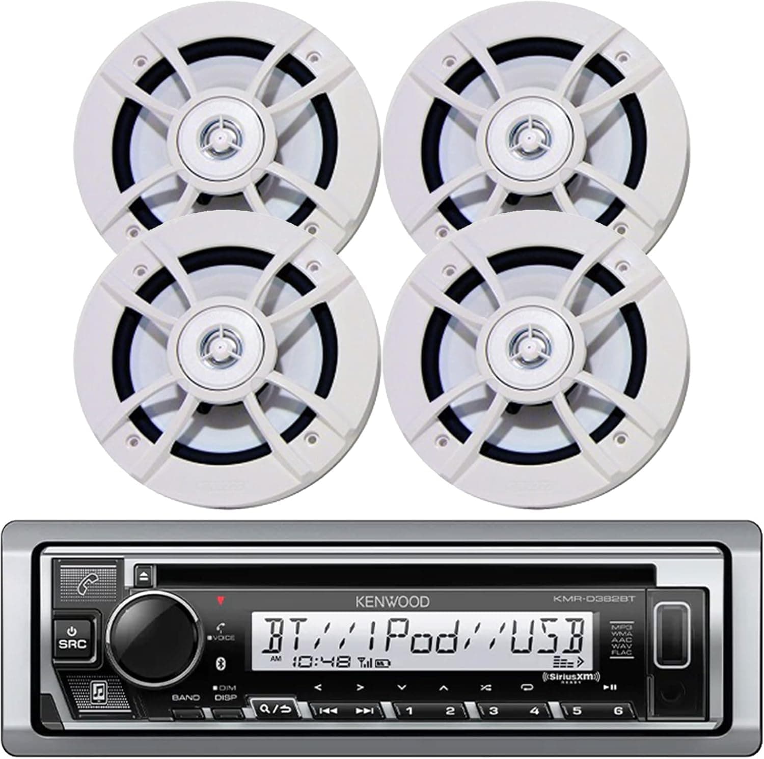 Kenwood Bluetooth Marine Radio Car ATV CD/MP3 USB iPod iPhone Pandora Player 4 6.5" Inch Marine Speakers System - Outdoor Marine Audio Kit