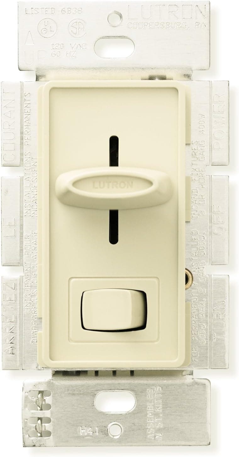 Lutron Skylark Dimmer Switch, Magnetic Low-Voltage 450-Watt/600 VA, Single-Pole, SLV-600P-AL, Almond