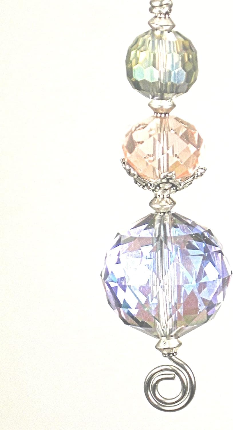 Trace Ellements Pastel Pink-Peach, Lavender and Green Large Faceted Glass Ball Ceiling Fan Pull Chain