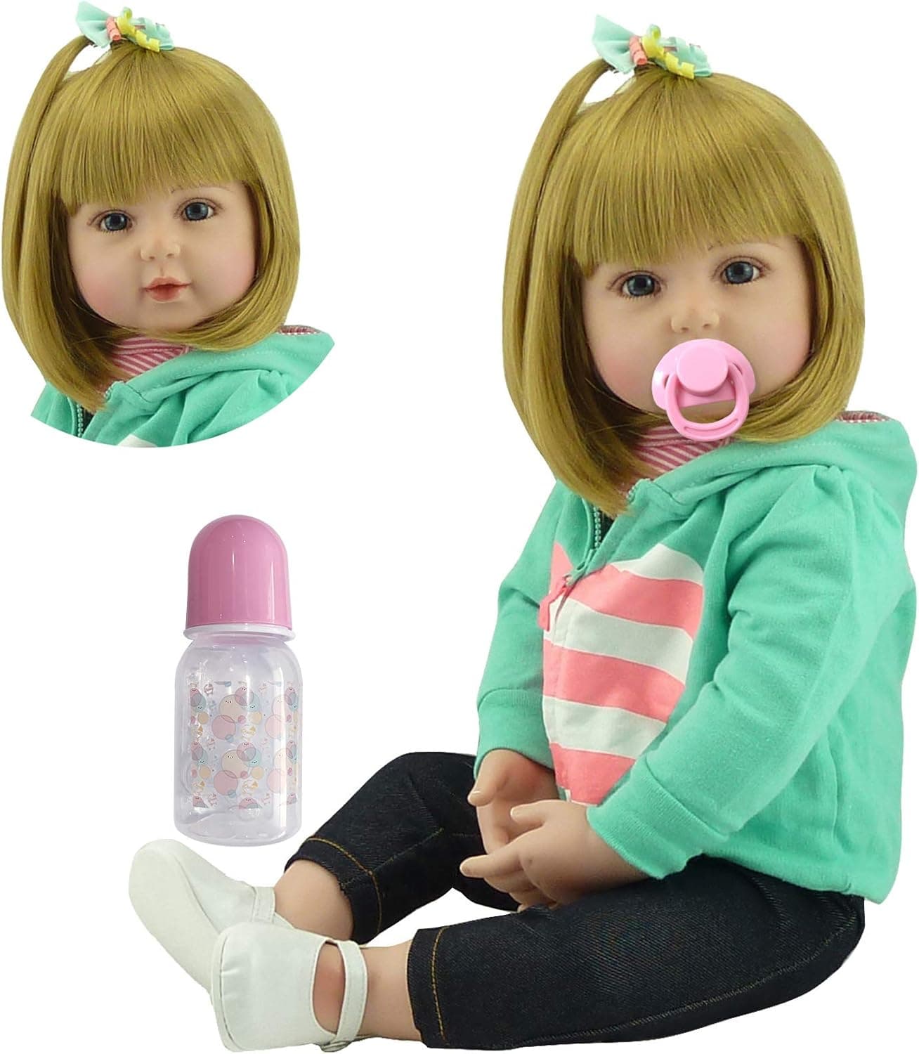 iCradle Lovely Reborn Baby Girl Doll 18inch 45cm Soft Silicone Realistic Looking Newborn Vinyl Dolls Handmade Toddler Toy for Ages 3+