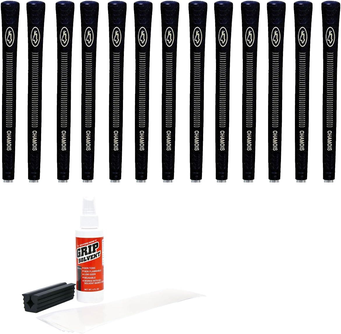 Avon Chamois Standard Black - 13 Piece Golf Grip Kit (with Tape, Solvent, Vise Clamp) (