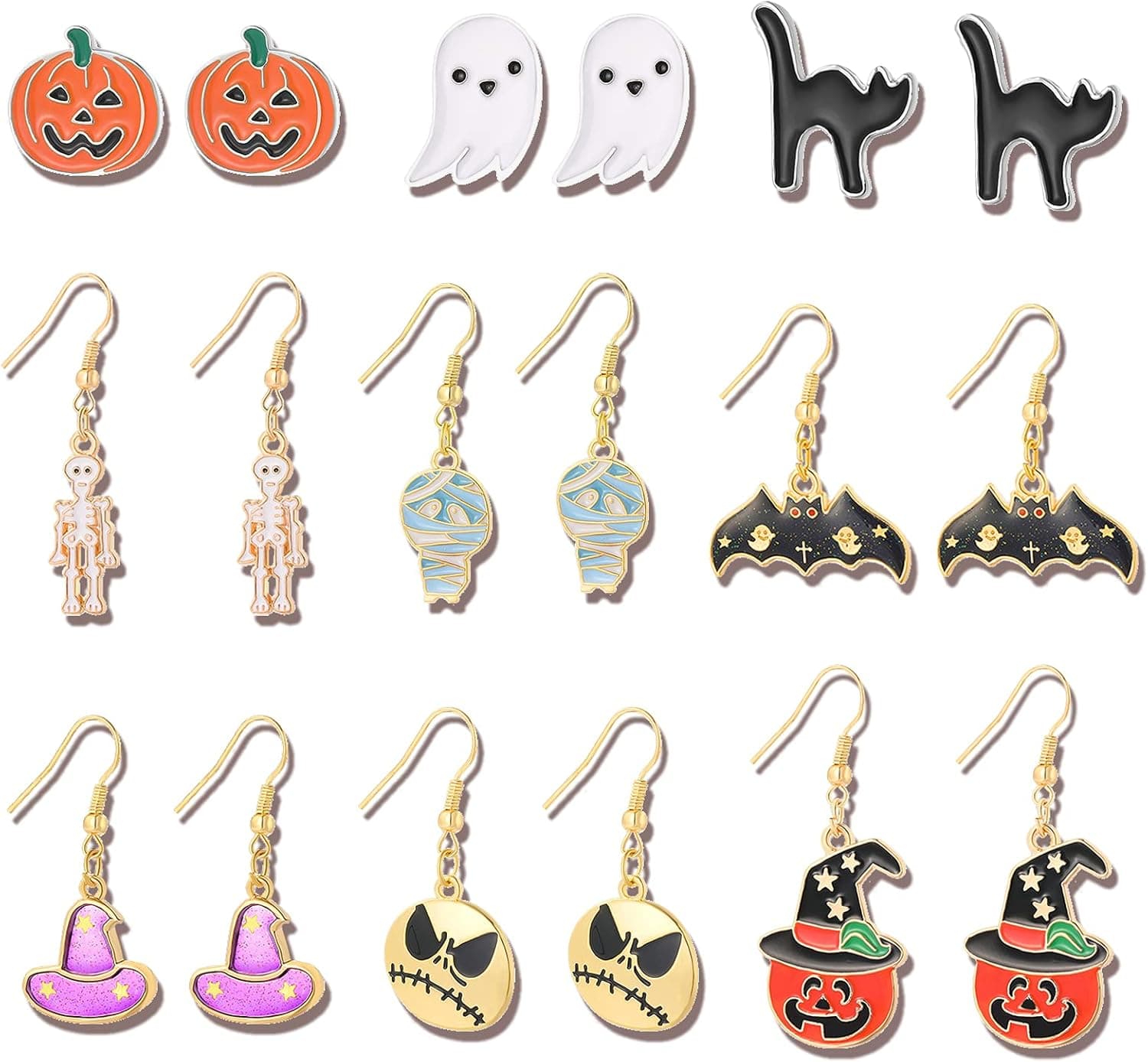 Shinyyep Halloween Dangle Earrings Halloween Drop Earrings Set Skull Moon Bat Spider Web Halloween Hook Earrings Jewelry for Women Halloween Party Dress