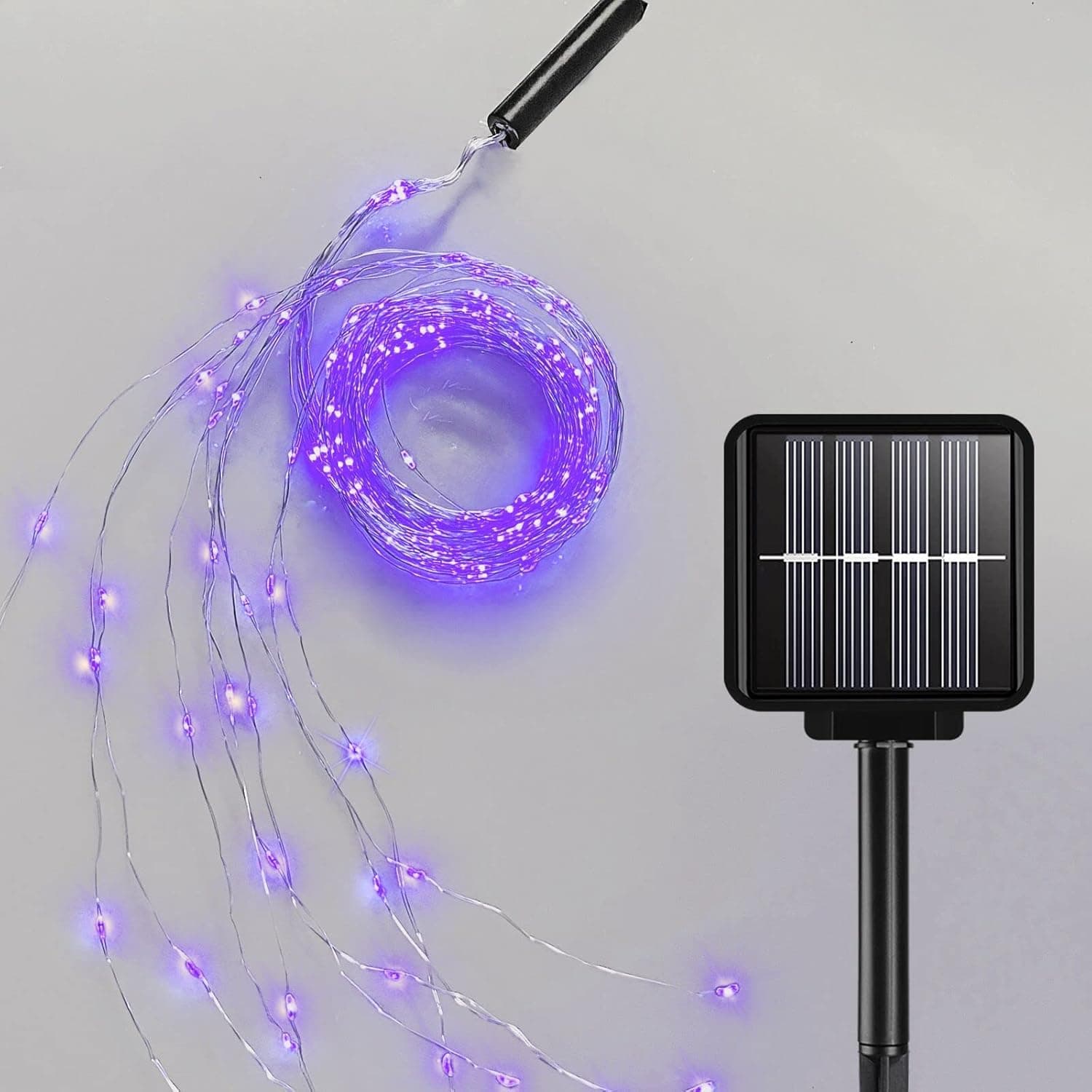 Dengduoduo Outdoor Solar Fairy String Lights, 200 LEDs Multi Strands Watering Can Light, Waterproof Solar Powered Waterfall Lights, Firefly Bunch Lights for Garden Patio Yard - Purple