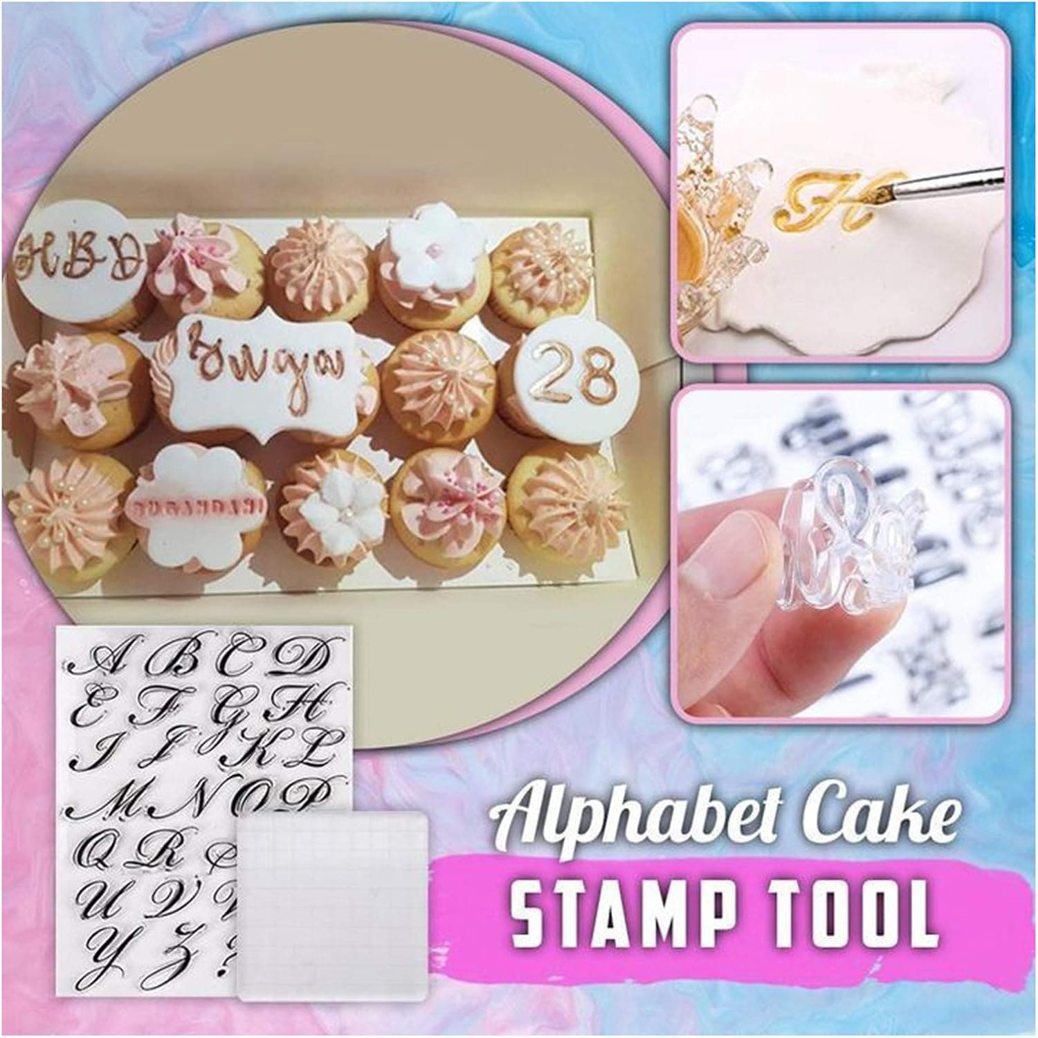 Alphabet Cake Stamp Tool, DIY Reusable Food-grade Silicone Molds, Letters & Numbers Fondant Cake Mold For Halloween Christmas Party, Cupcake Topper Decoration, Great for Fondants Cakes Cookies (1PCS)