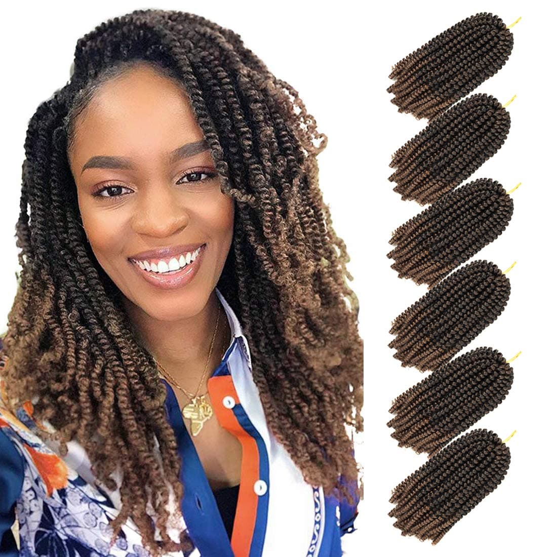 Spring Twist Crochet Braids Hair 6 Packs 8inch Ombre Colors Synthetic Braiding Bomb Twist Low Temperature Kanekalon Fiber Fluffy Hair Extensions (1B/30) …