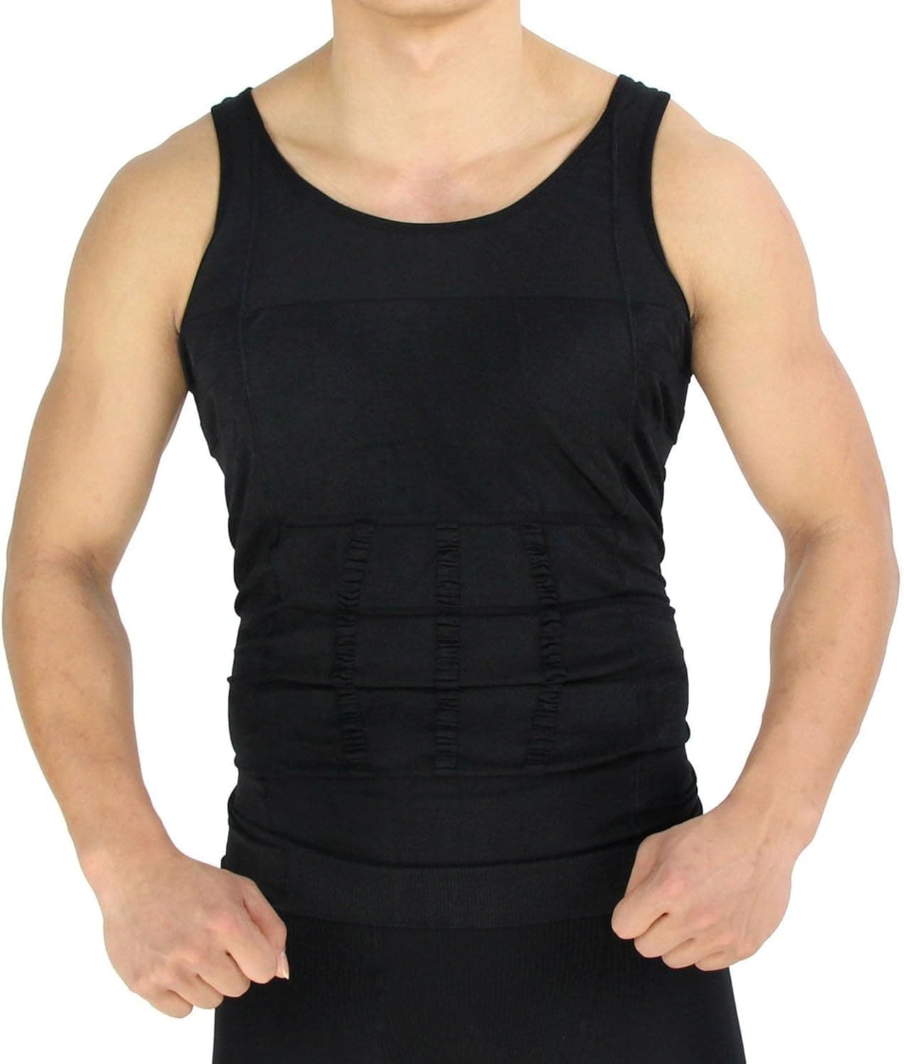 Mens Compression Shirt, Body Shaper Workout Tank Tops Training Shirt Undershirts … (XL, Black)