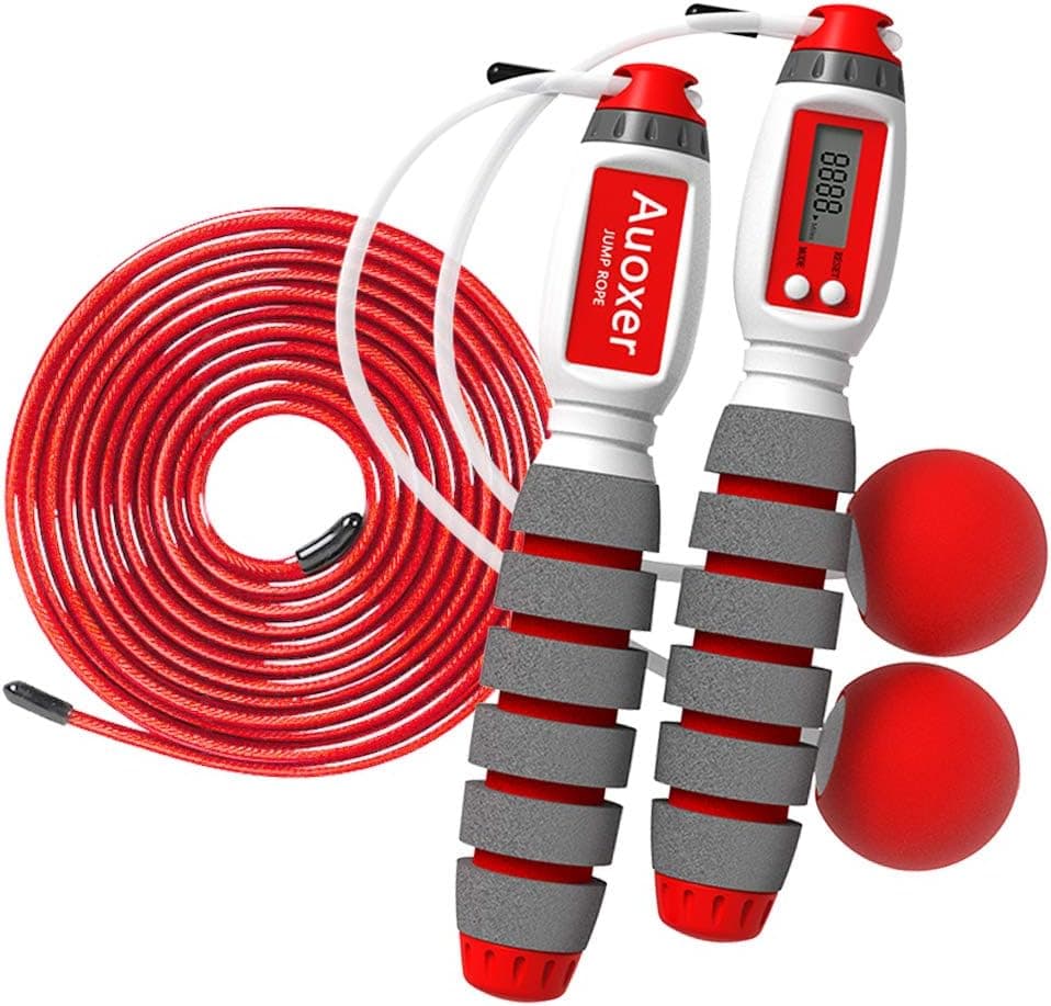 Auoxer Jump Rope, Electronic Counting Skipping Rope, Adjustable Transparent Steel Rope, Cals, Miles, Km, Count Function, Cordless Long Rope Dual-use Models