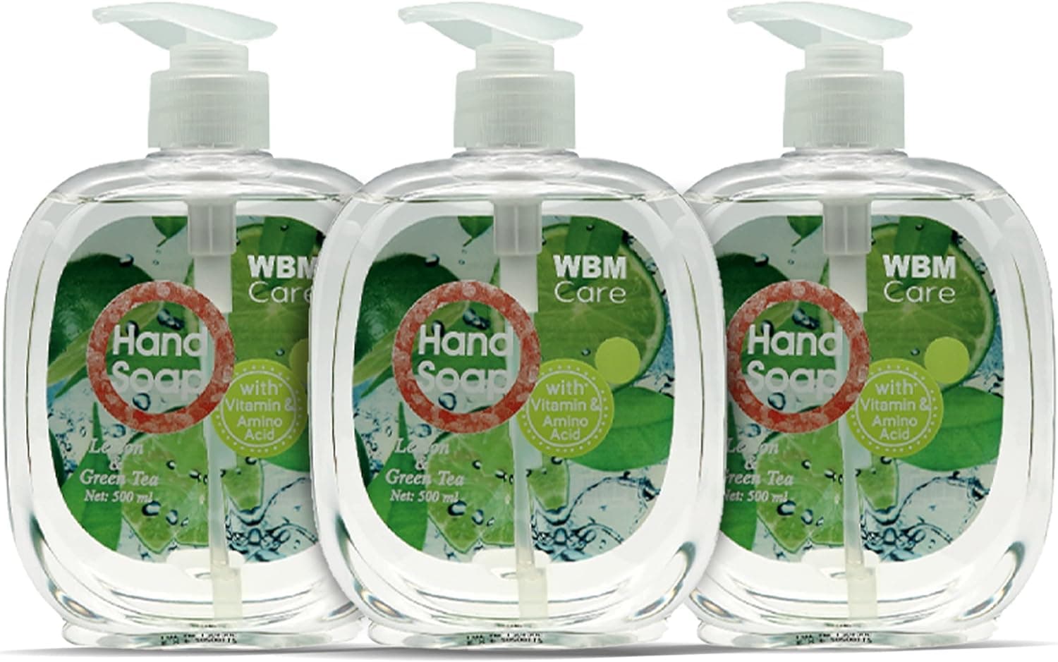 WBM Care Hand Soap 16.9 Oz/Each, Made with Lemon & Green Tea Extracts, Nourishing & Smooth Leave Your Skin Feeling Refresh, Liquid Hand Soap – Pack of 3