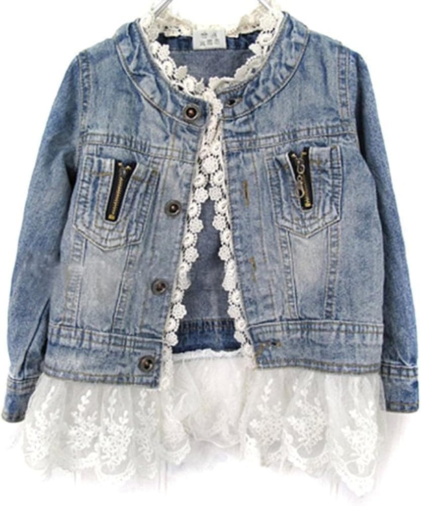 Verypoppa Little Girls Lace Denim Jacket Coat Outwear Tops (7-8 Years, Blue (Prime))