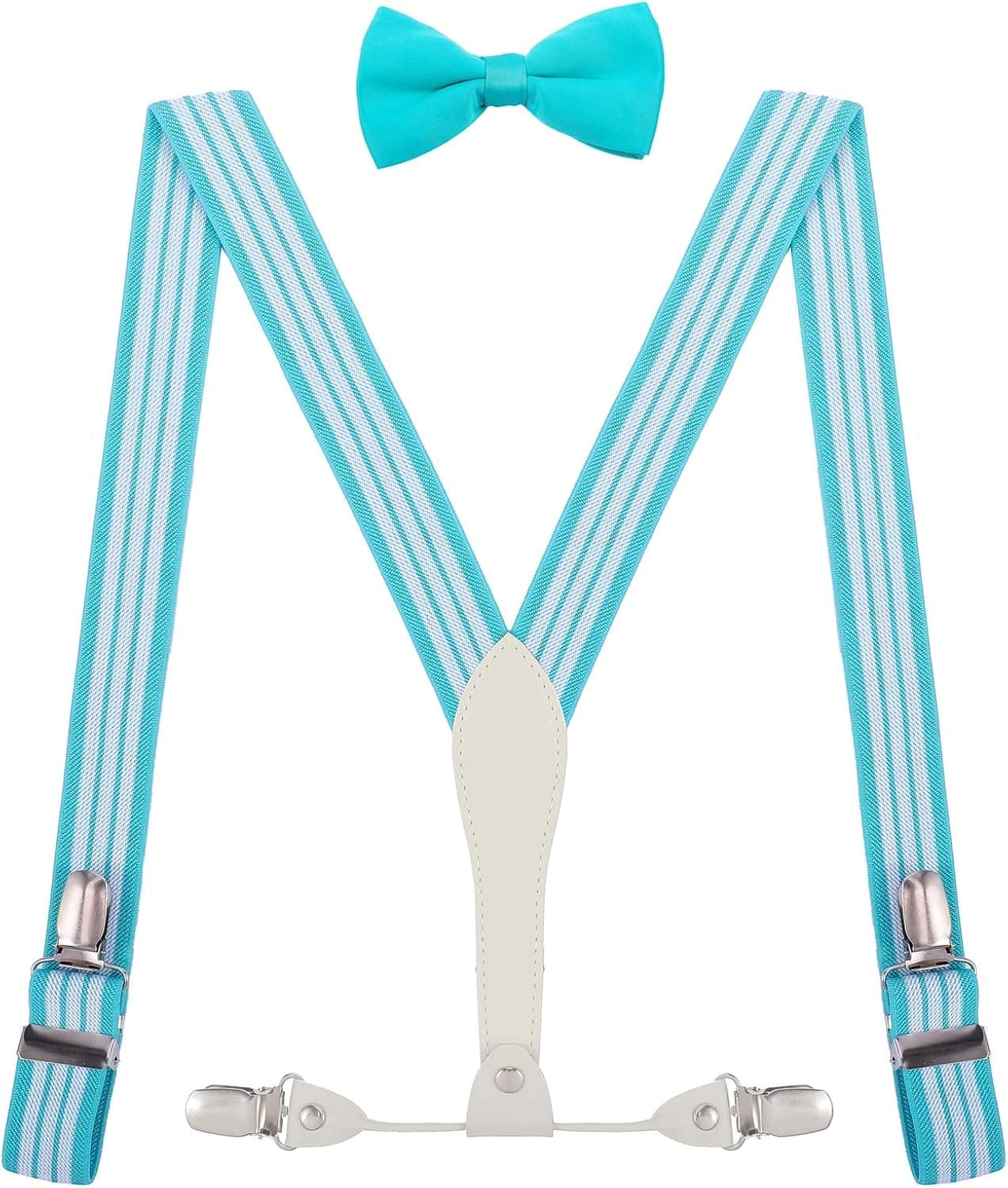 SUNNYTREE Mens Kids Bowtie and Suspenders Set Adjustable Leather Y Back