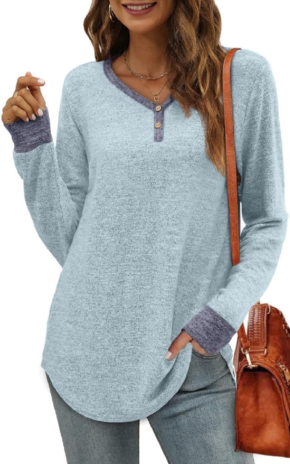 Aloodor Women's Tunics Sweatshirts Fall Pullover Sweater Tops Long Sleeve T Shirts