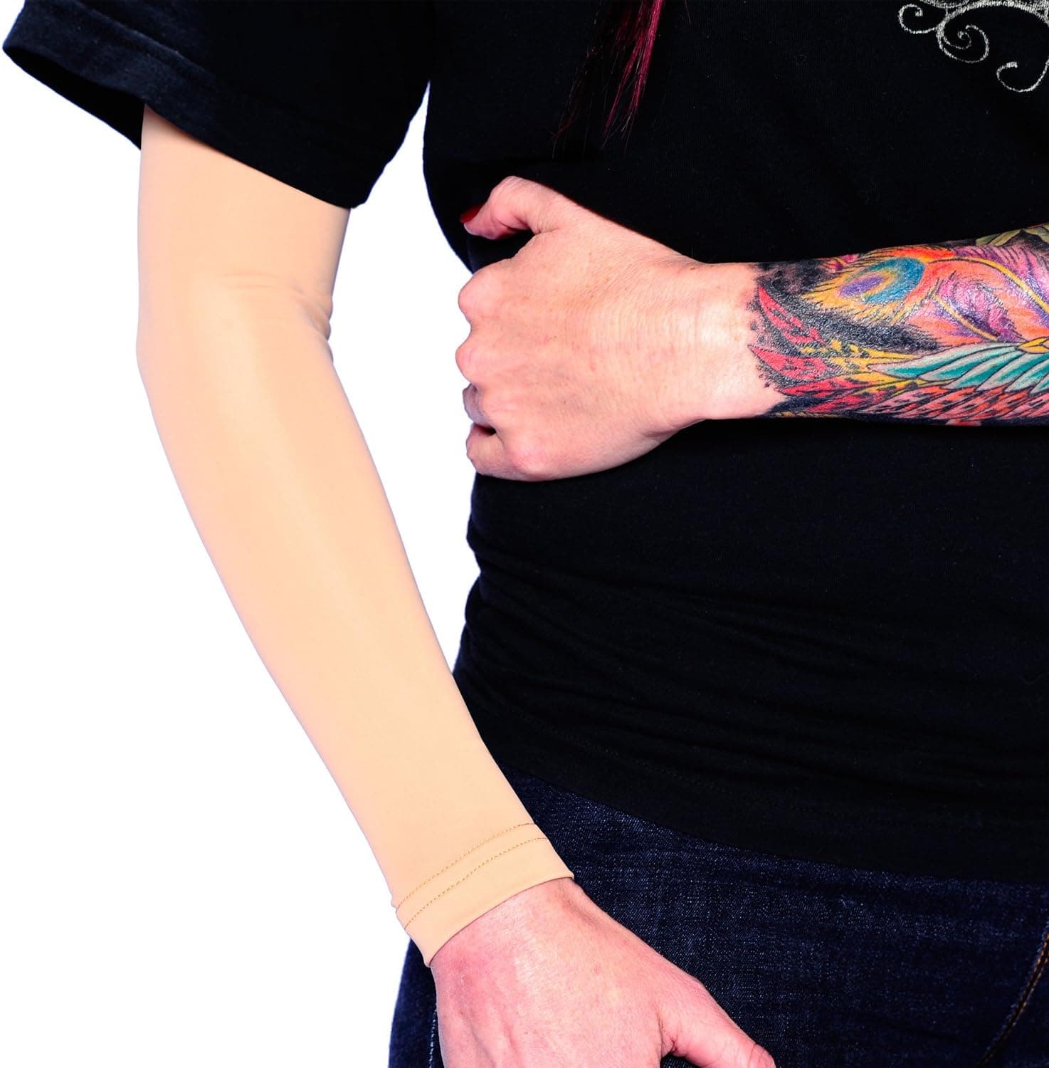 Tat2X Ink Armor Premium Full Arm Tattoo Cover Up Sleeve - No Slip Gripper - U.S. Made - Light - ML (one sleeve)