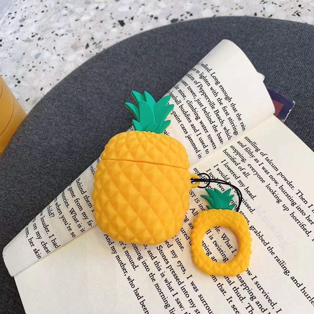 Pineapple Airpods Case,kpurple Cute 3D Cartoon Soft Silicone Air pod Funny Cover,Kawaii Fun Cool Adorable Keychain Design Skin,Fashion Cases for Girls Kids Teens Boys Airpods Accessories (Yellow)
