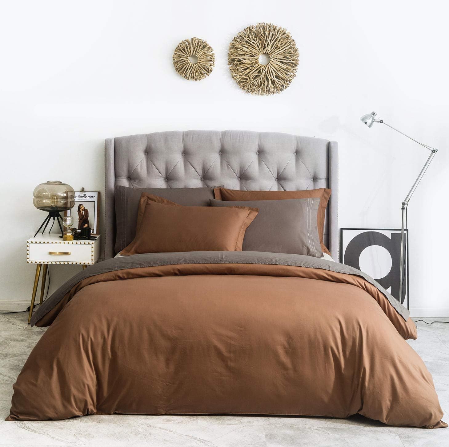SUSYBAO Brown Duvet Cover King 100% Cotton Brown Duvet Cover 3 Pieces Set 1 Chocolate Brown Duvet Cover with Zipper Closure Ties 2 Pillow Shams Luxury Soft Farmhouse Brown Bedding Set Durable Comfy