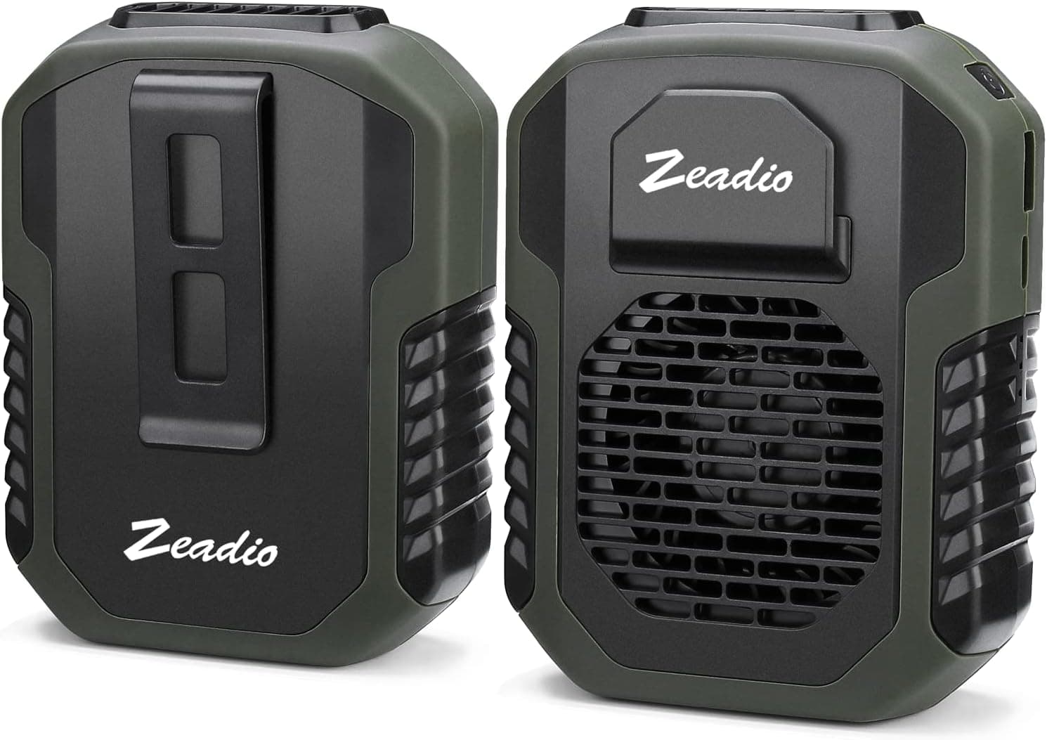 Zeadio Waist Clip Fan, 6000mah Battery 3 Spreed Operated Hands-free Wearable Necklace Fan With Charging Function, for Hot Flashes Home Office Travel Outdoor Sports - ArmyGreen