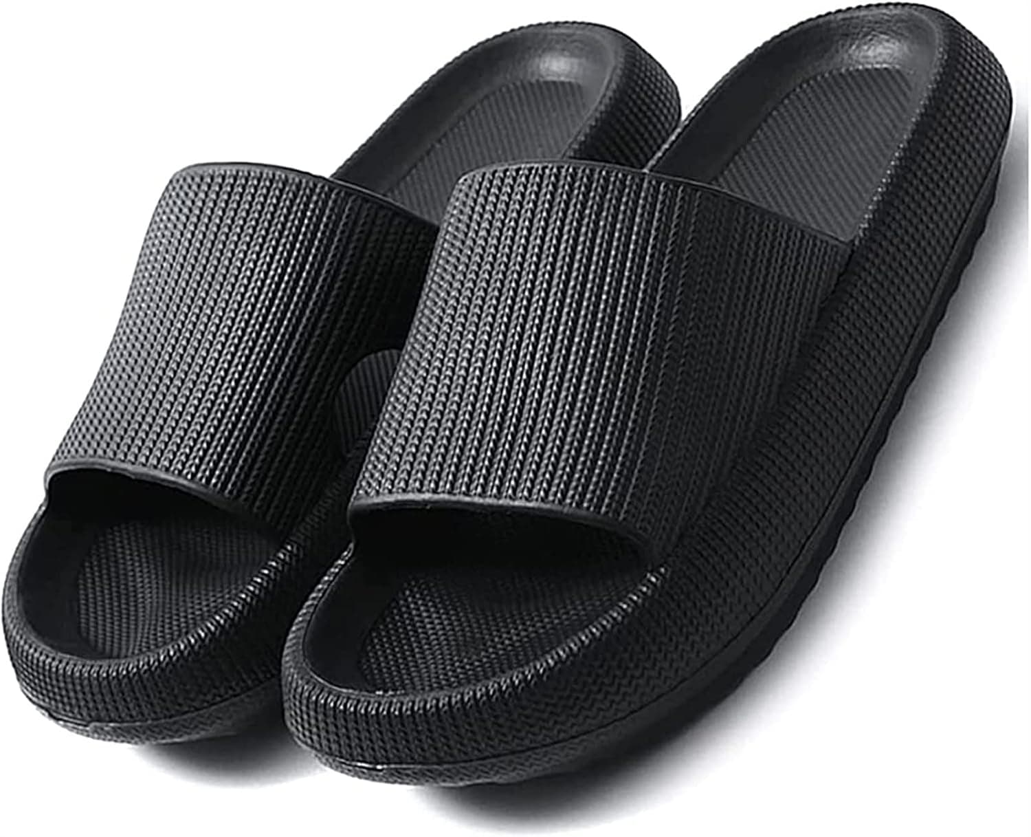Pillow Slippers EVA Open Toe Super Soft Sole Home Slippers, Ultra-Soft Slippers Non Slip Thick Sole Sandals Quick Dry Shower Slippers for Men & Women (Color : Black, Size : 8.5-9 Women/7-8Men)