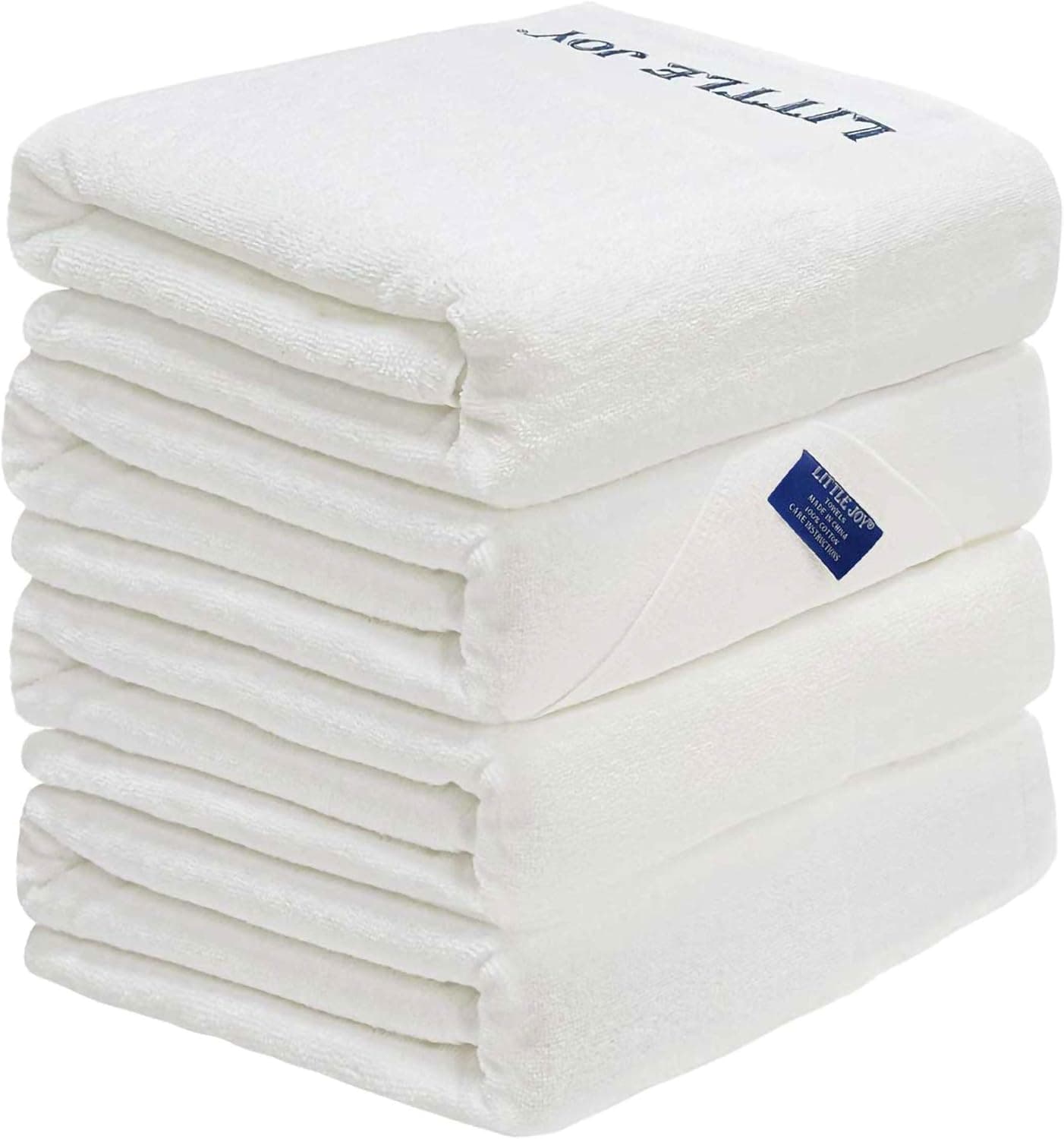 LITTLE JOY 4 Piece 600 GSM Towels Set, 100% Cotton Bath Towels Set Extra Large Highly Absorbent Super Soft Bathroom Towels Sets (White, Set of 4)