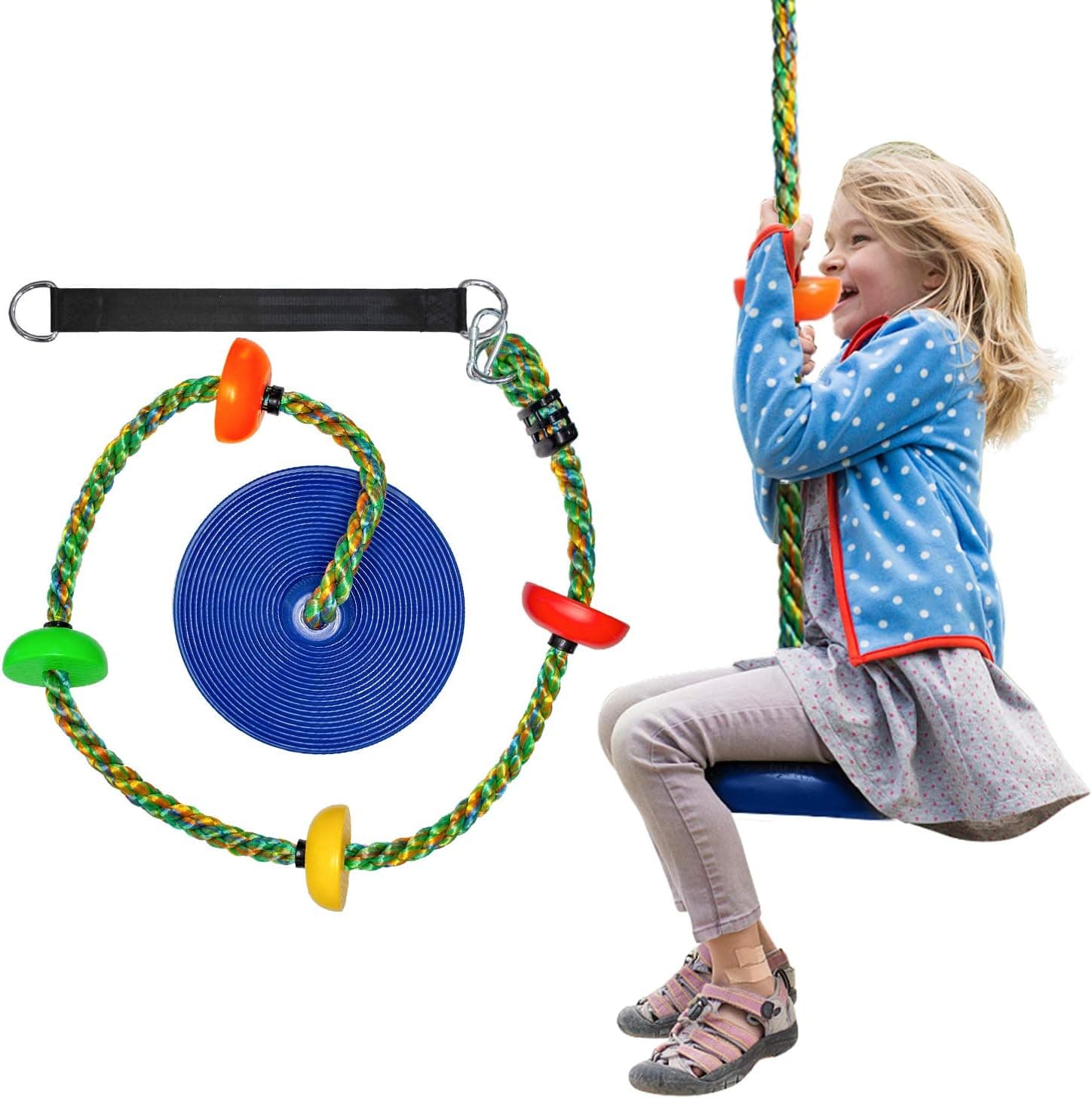 OXYVAN Tree Swing Kids Swing Climbing Rope for Kids with Platforms and Disc Swing Seat-Swingset Accessories Outdoor-Carabiner and 1.8 and 5 Ft Tree Strap