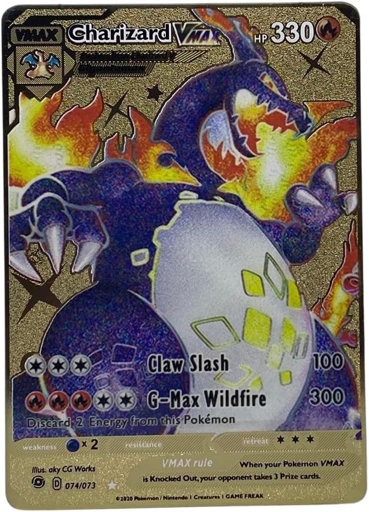 Charizard VMAX Shining Fates 308 V 074/073 (Custom Metal Gold Card), Gold, Black