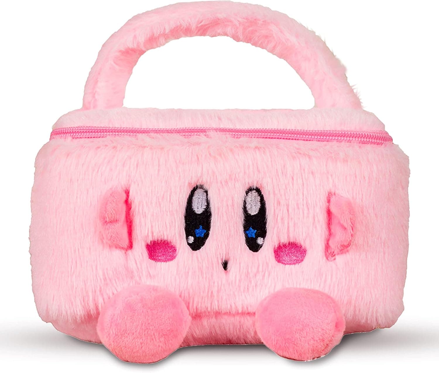 JoeRita Plush Makeup Bag, Pink Makeup Organizer with Carrying Handle, Portable Travel Cosmetic Case Lovely Brush Organizer Toiletry Bag for Girls (Pink B)