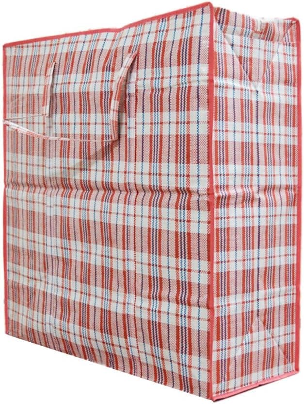 Pack of 2 Reusable Extra-Large Plastic Checkered Storage Laundry Shopping Bags W.Zipper & Handles Size 28"x 27"x 6"