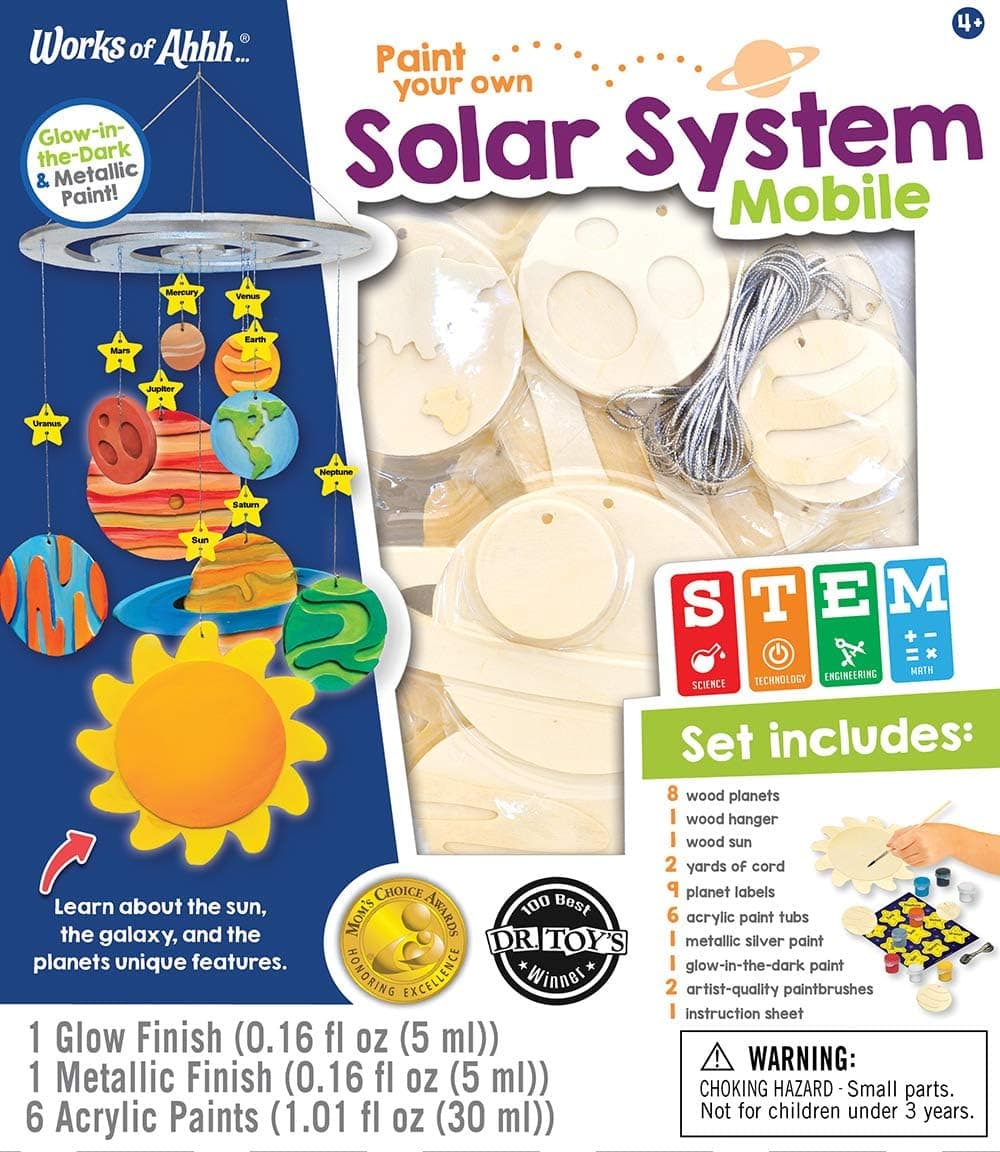 MasterPieces Works of Ahhh Real Wood Large Acrylic Paint & Craft Kit, Solar System Mobile, Mom's Choice Award & Dr. Toy's 100 Best Winner, for Ages 4+