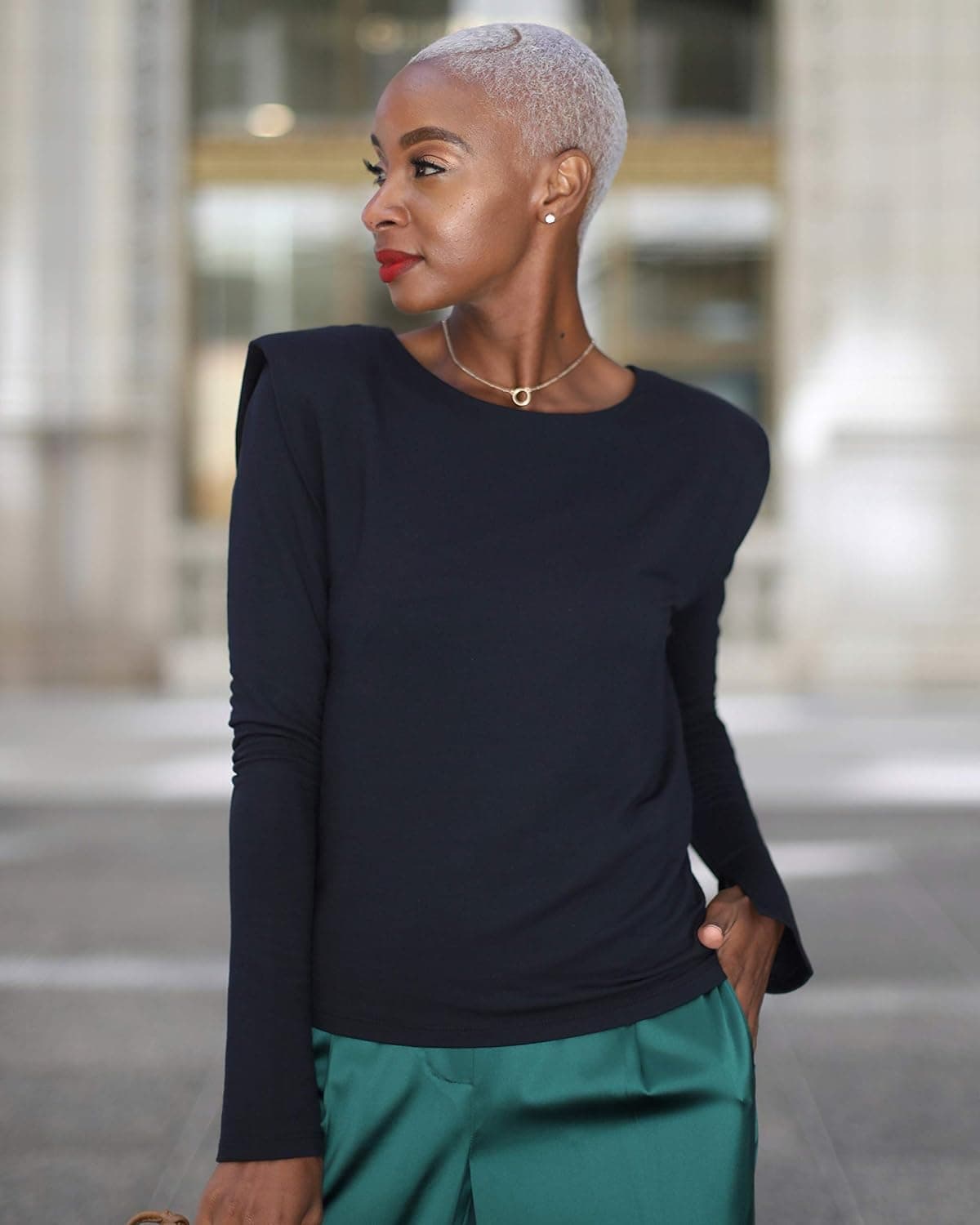 The Drop Women's Black Shoulder-Pad Long Sleeve Top by @signedblake