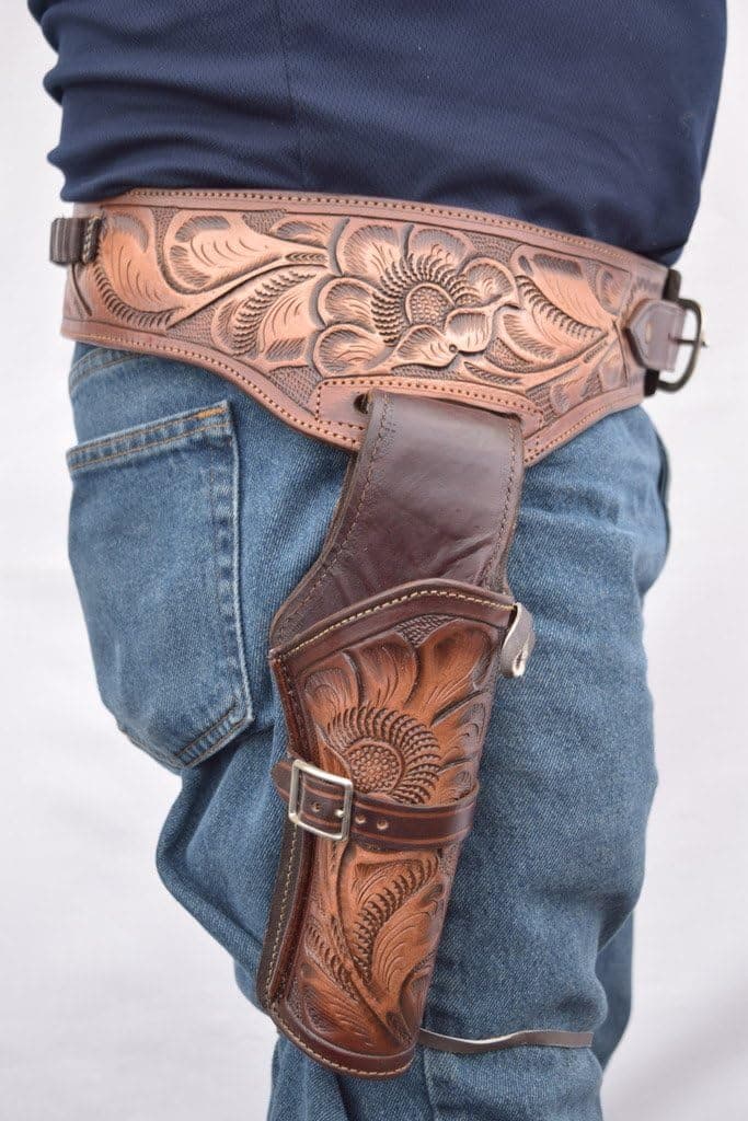LEATHERTOWN USA® Gun Holster & Belt Cowboy Western Style Rig .44/.45 Cal Single Drop Holster Standard Short Barrel