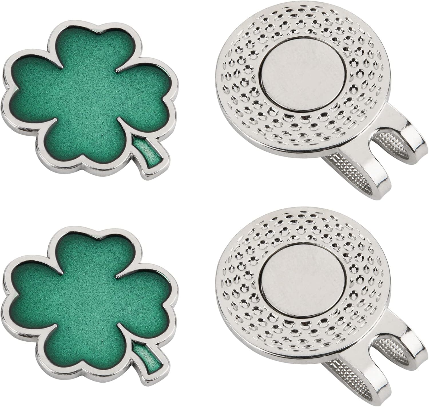 Cosmos 2 Sets Golf Ball Markers with Hat Clips Golf Ball Training Aids, Funny Golf Hat Clip and Lucky Four Leaf Clover Ball Mark, Golf Gifts Golf Accessories for Golf Lover Men Women Golfer