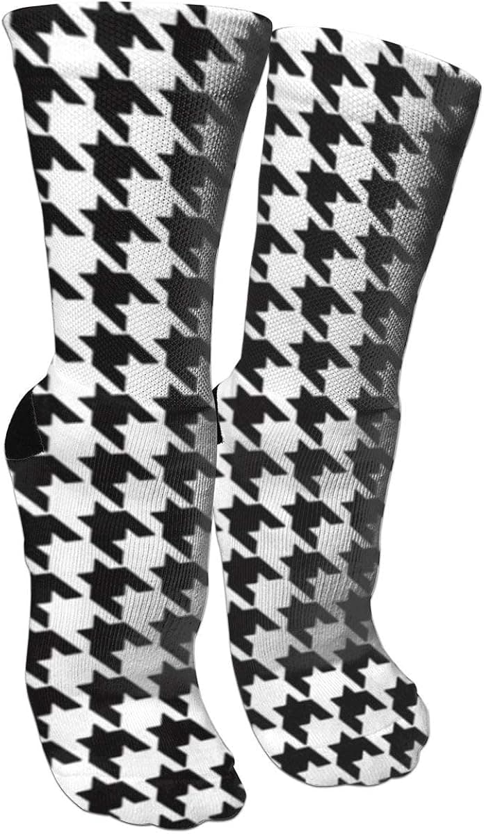 Black And White Houndstooth Compression Socks Unisex Printed Socks Crazy Patterned Fun Long Cotton Socks Over The Calf Tube