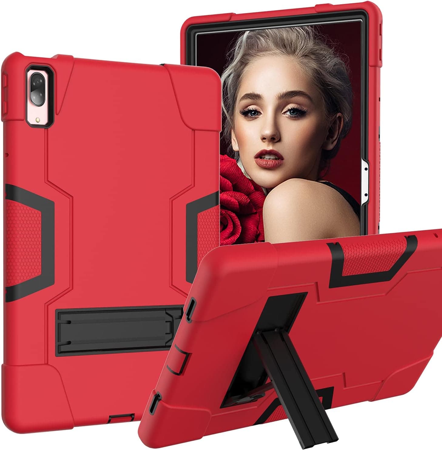 Cherrry FIEWESEY for Lenovo Tab P11 Pro Tablet Case, Heavy-Duty Drop-Proof and Shock-Resistant Rugged Hybrid Protective case(with Stand) 11.5 inch (Model:TB-J706FJ706L) (RedBlack)