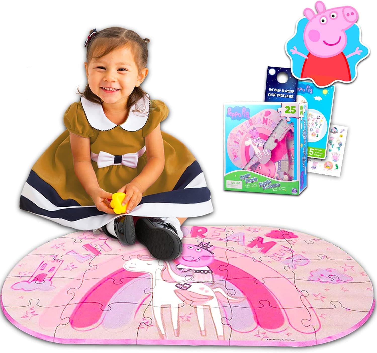 Peppa Pig Store Foam Puzzle Set 2 Pc Bundle with Floor for Kids, Toddlers and Sticker Pack Sheets, Decals, More (Peppa Games Activities), kids