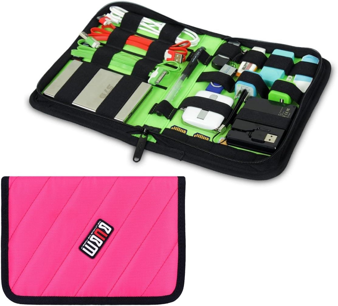 BUBM Portable Electronics Accessories Organizer / Travel Organiser / Hard Drive Case/ Baby Healthcare & Grooming Kit-6 Color (Rose Red)
