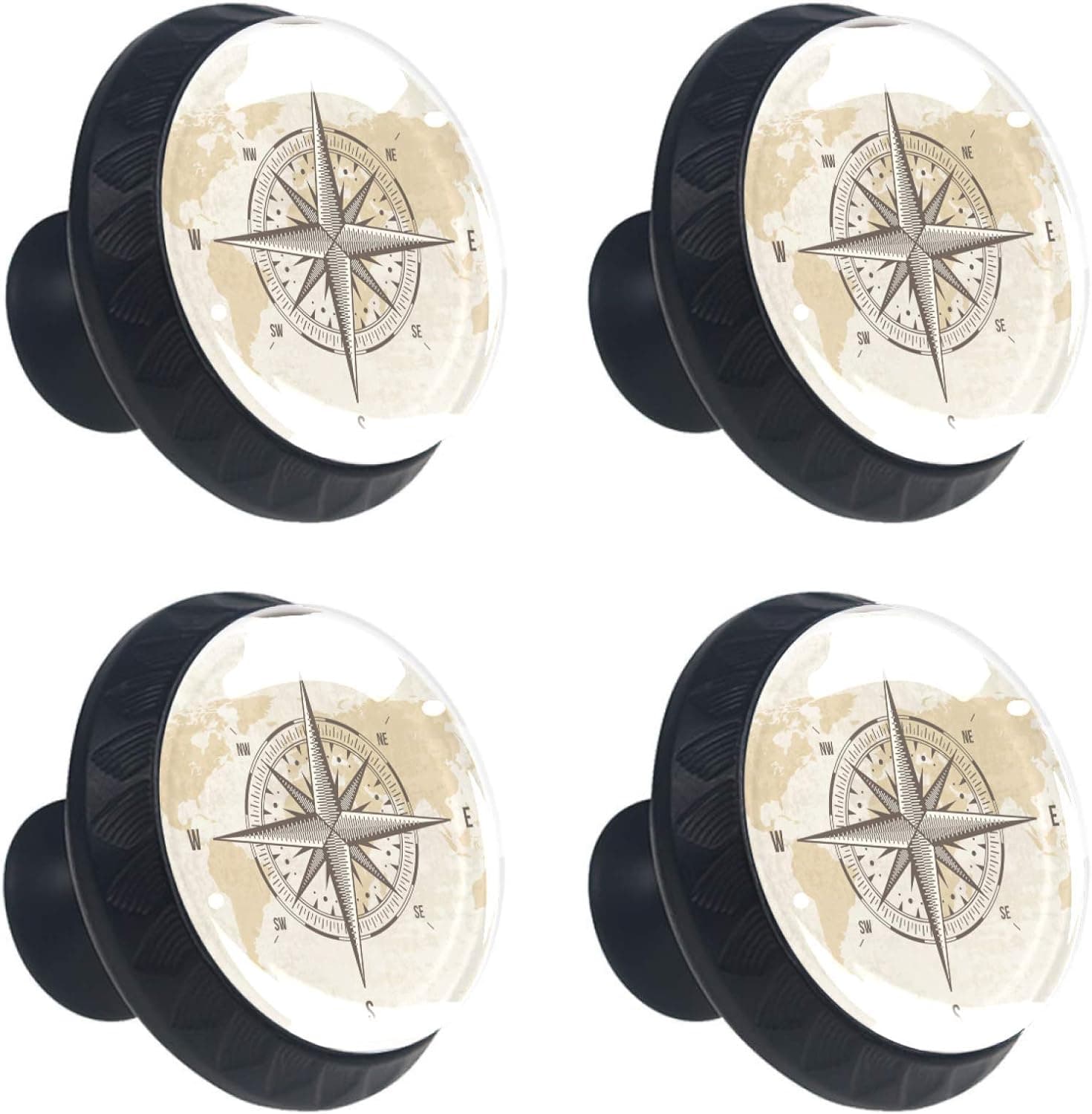 YATELI Kitchen Cabinet Knobs - Vintage Nautical Compass - Knobs for Dresser Drawers for Cupboard,Wardrobe,Bathroom or Office - Pack of 4