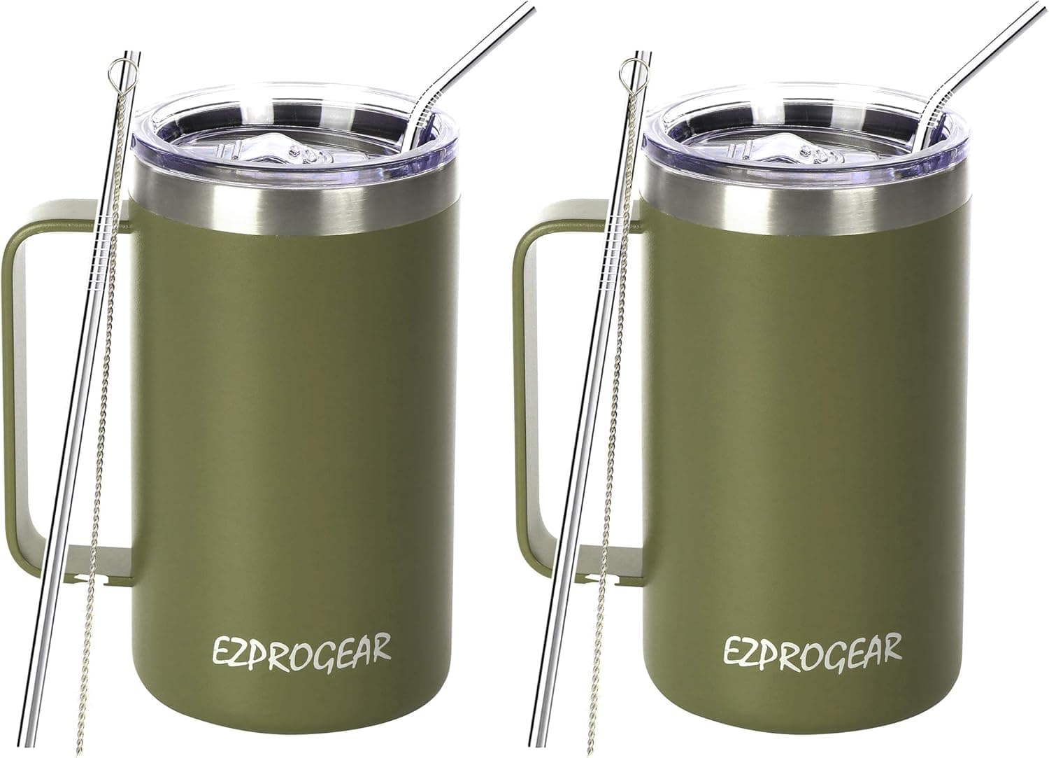 Ezprogear 24 oz 2 Pack Stainless Steel Water Tumbler with Handle (Olive Green)