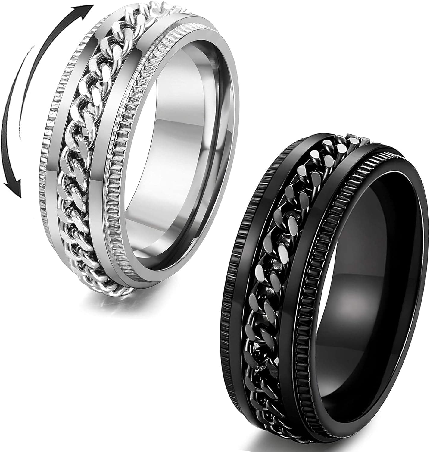 Jstyle 2Pcs Stainless Steel Fidget Rings for Mens Women Cool Spinner Anxiety Rings Wedding Pormise Band Ring Set